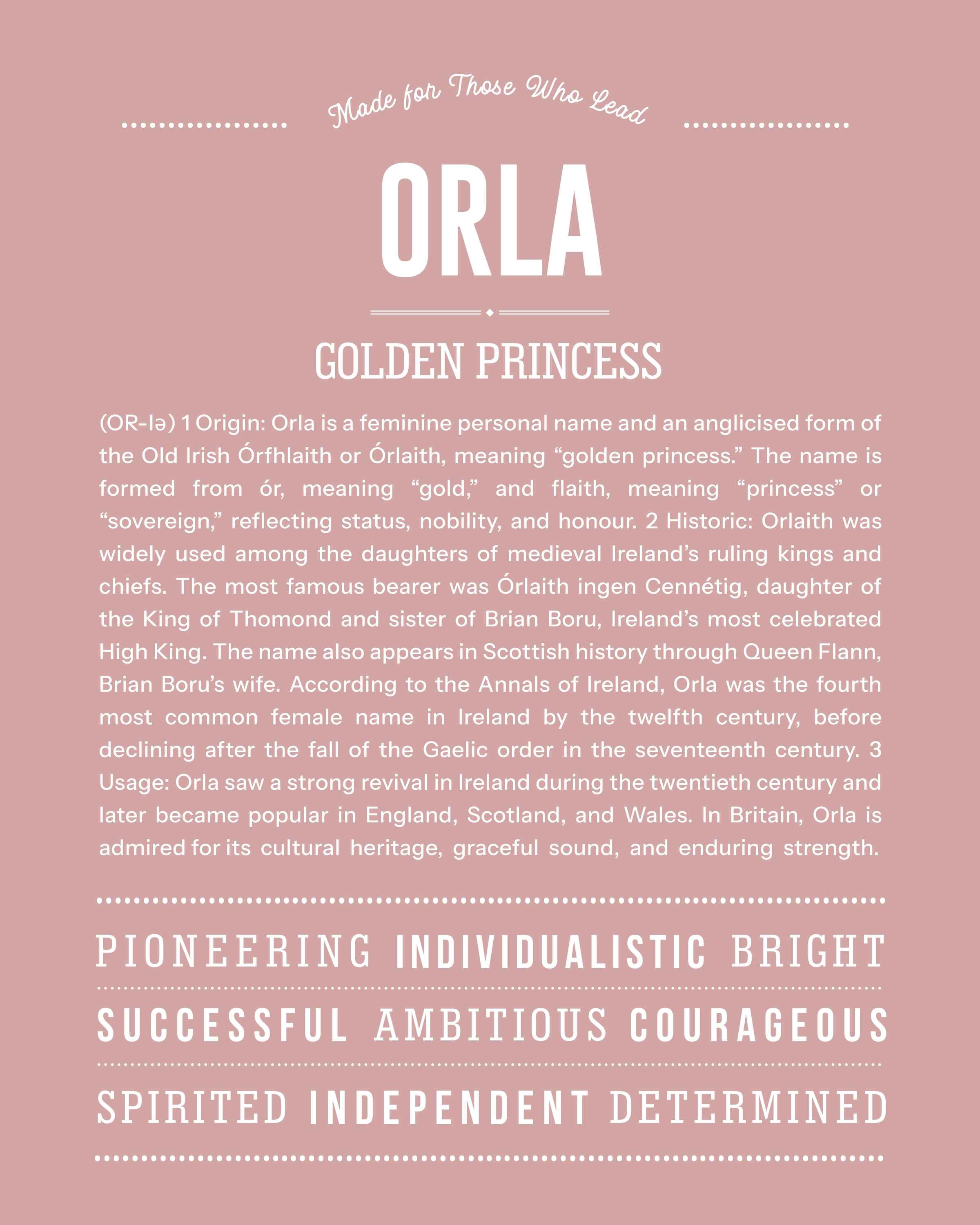 Orla | Personalised Name Meaning Print – Custom Name Art Gift