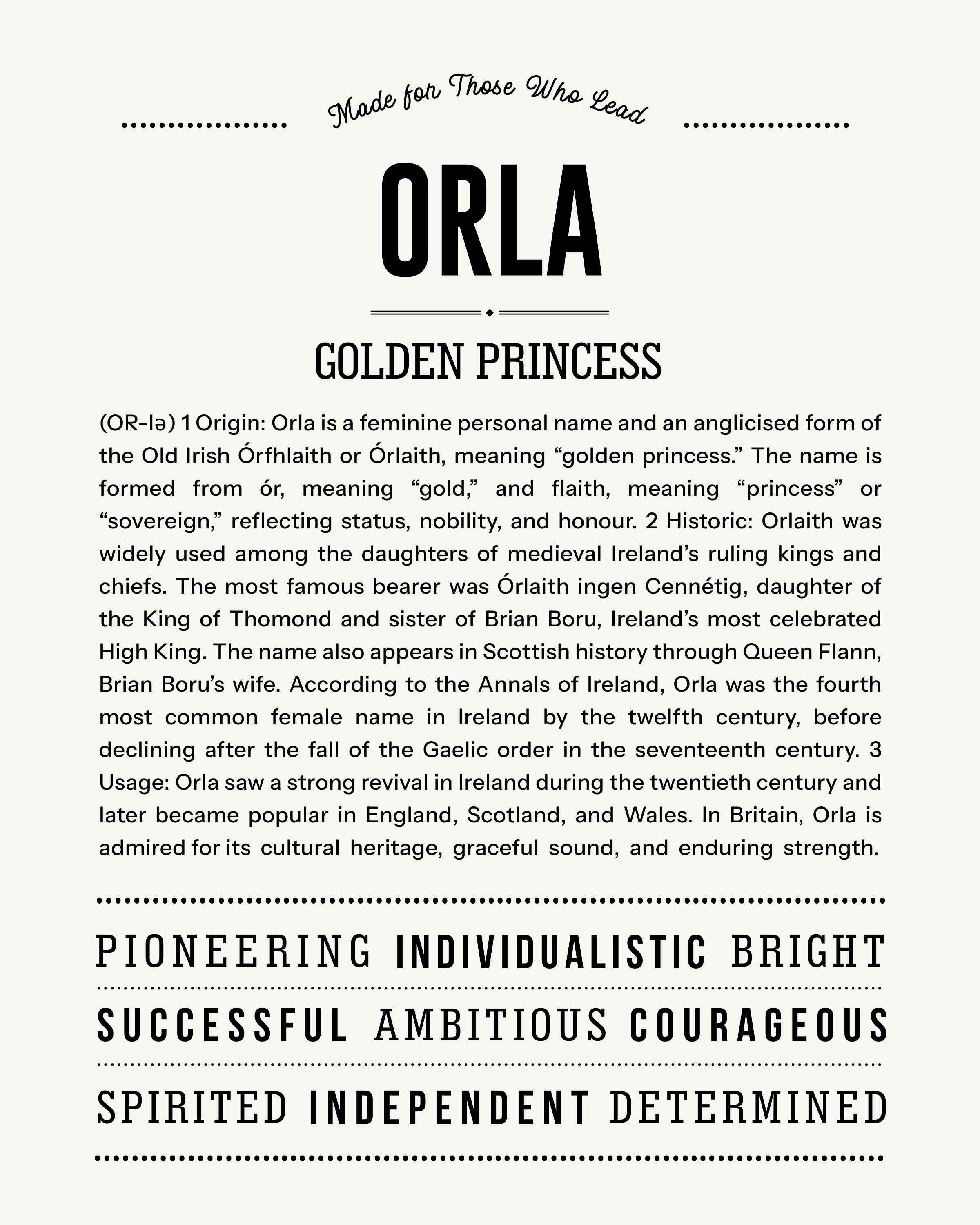 Orla | Personalised Name Meaning Print – Custom Name Art Gift