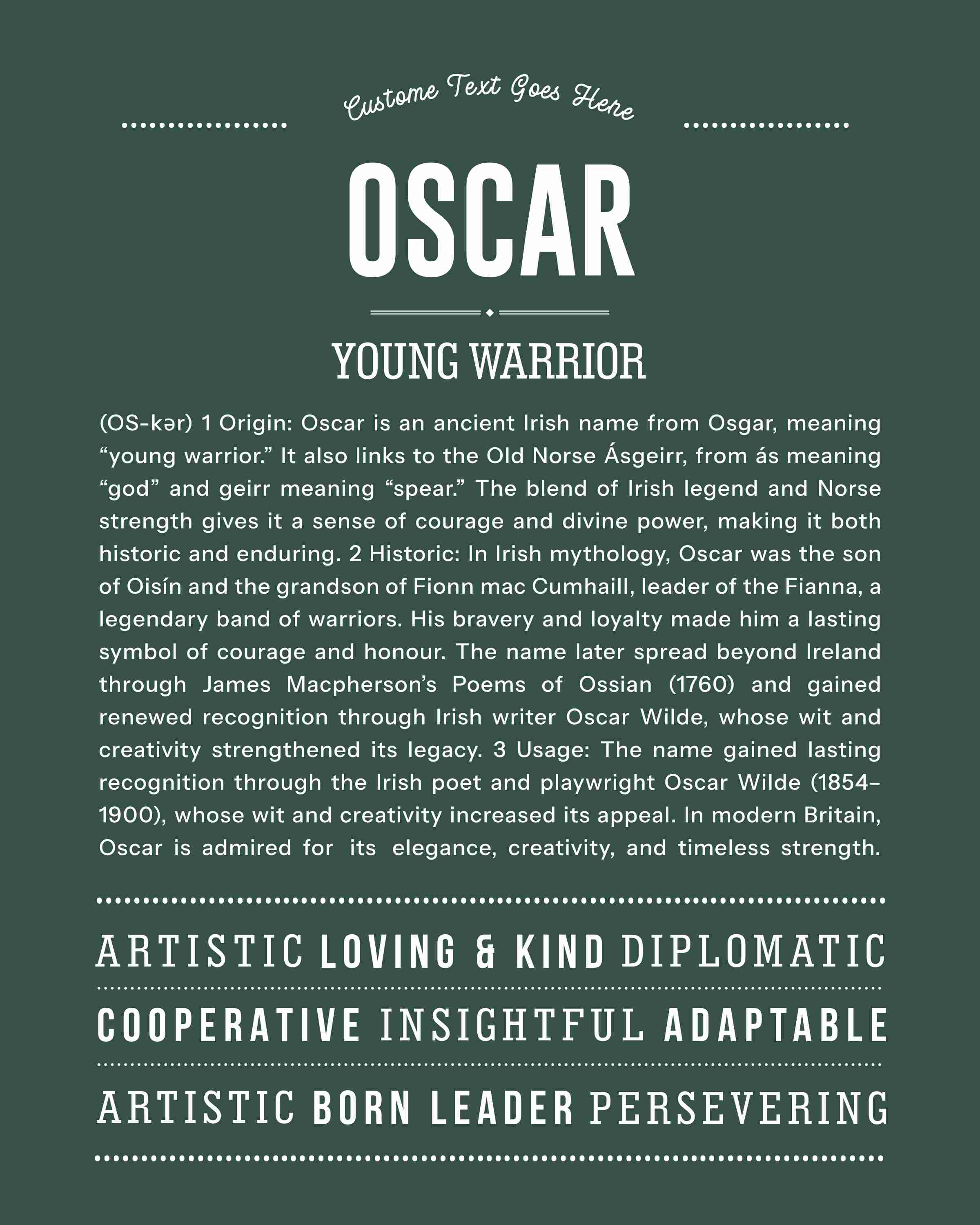 Oscar | Personalised Name Meaning Print – Custom Name Art Gift
