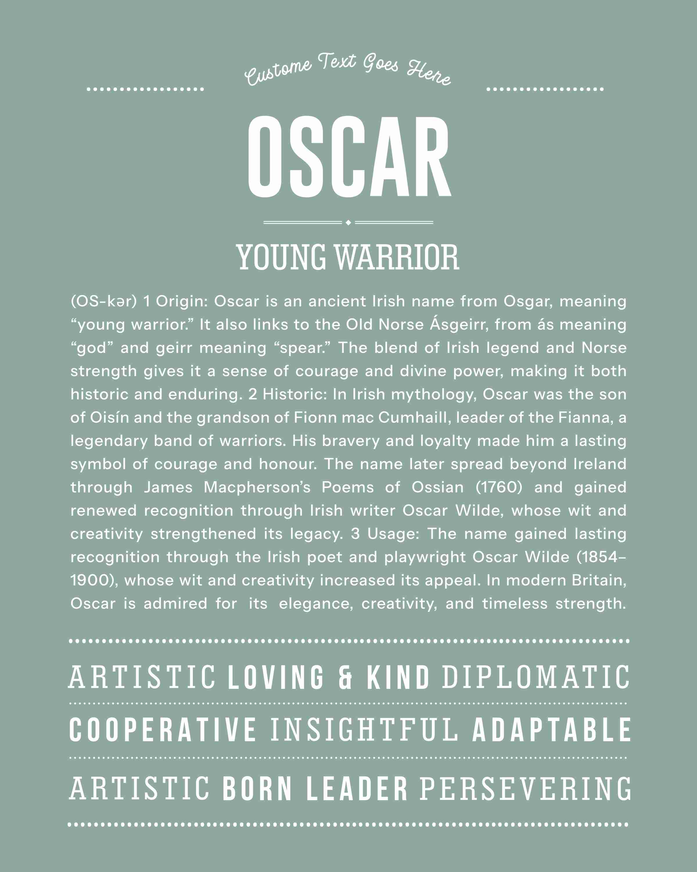 Oscar | Personalised Name Meaning Print – Custom Name Art Gift