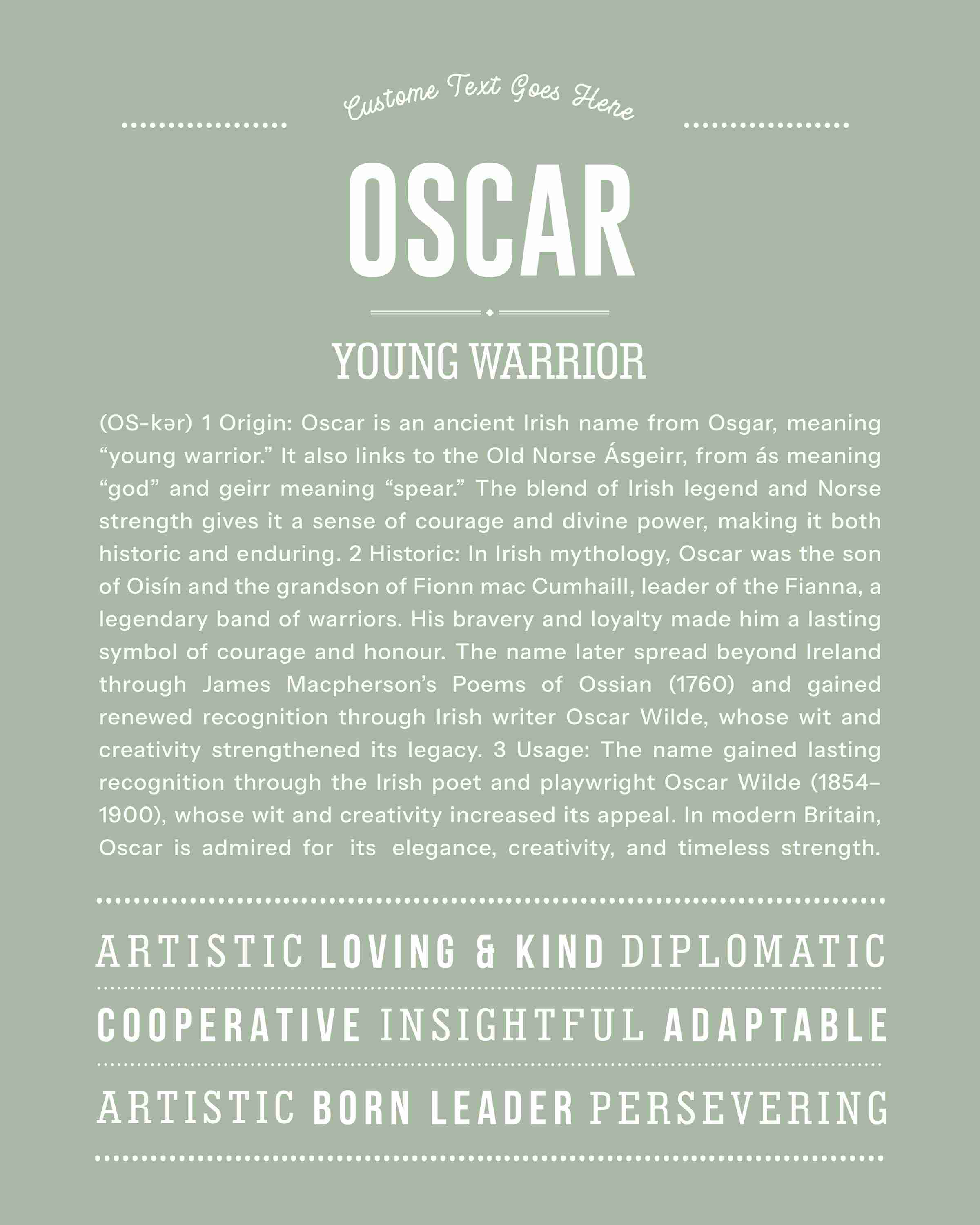 Oscar | Personalised Name Meaning Print – Custom Name Art Gift