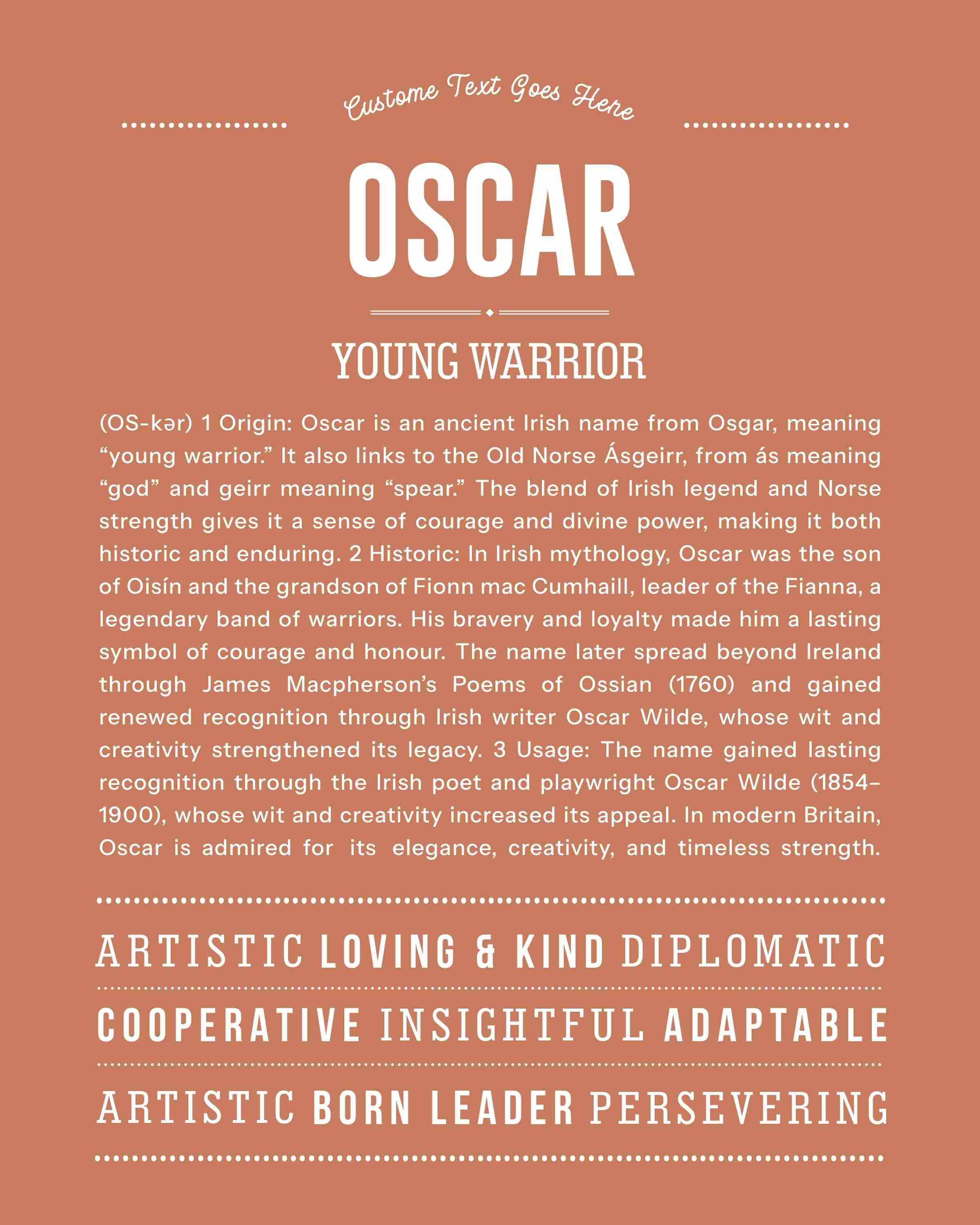 Oscar | Personalised Name Meaning Print – Custom Name Art Gift