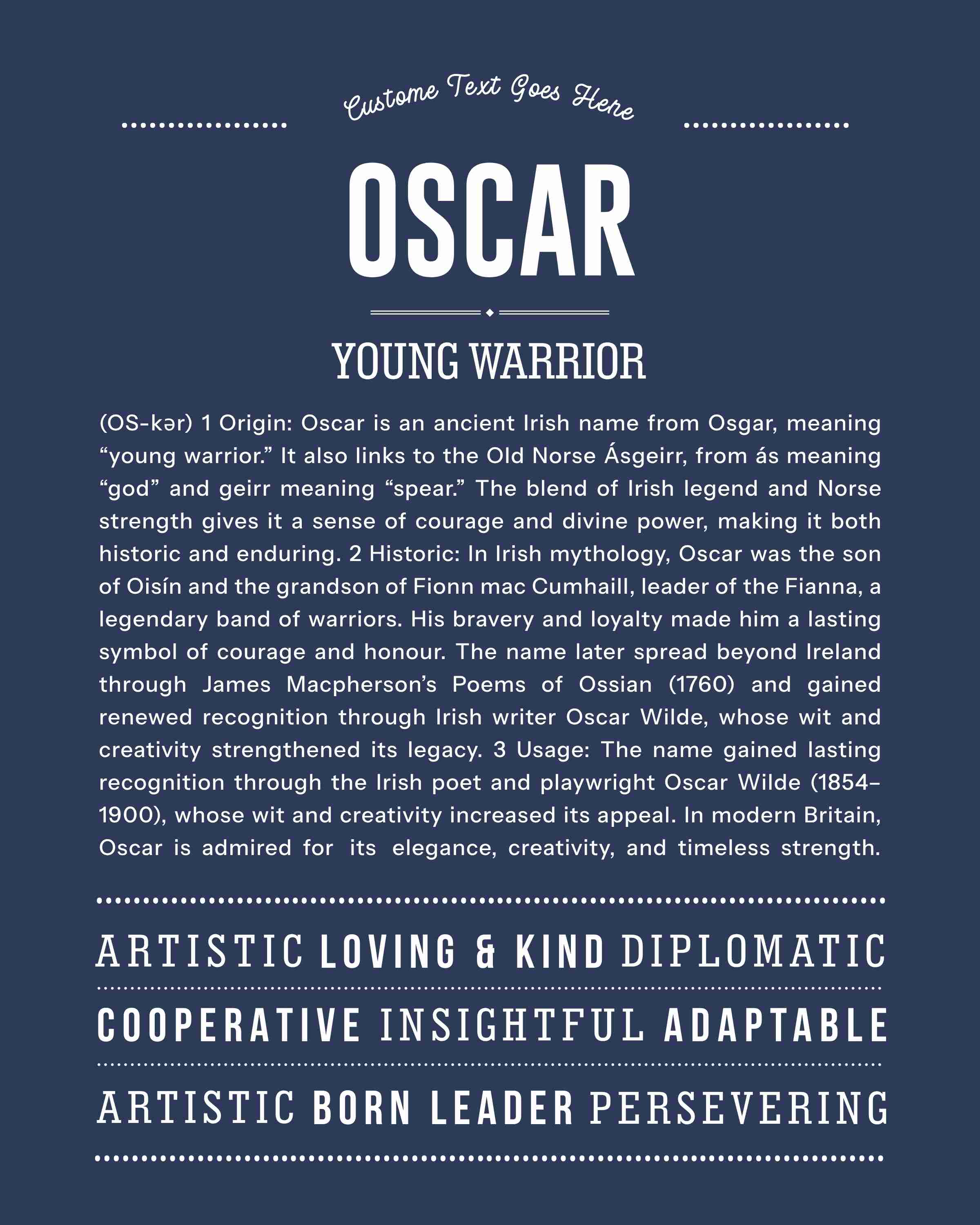 Oscar | Personalised Name Meaning Print – Custom Name Art Gift