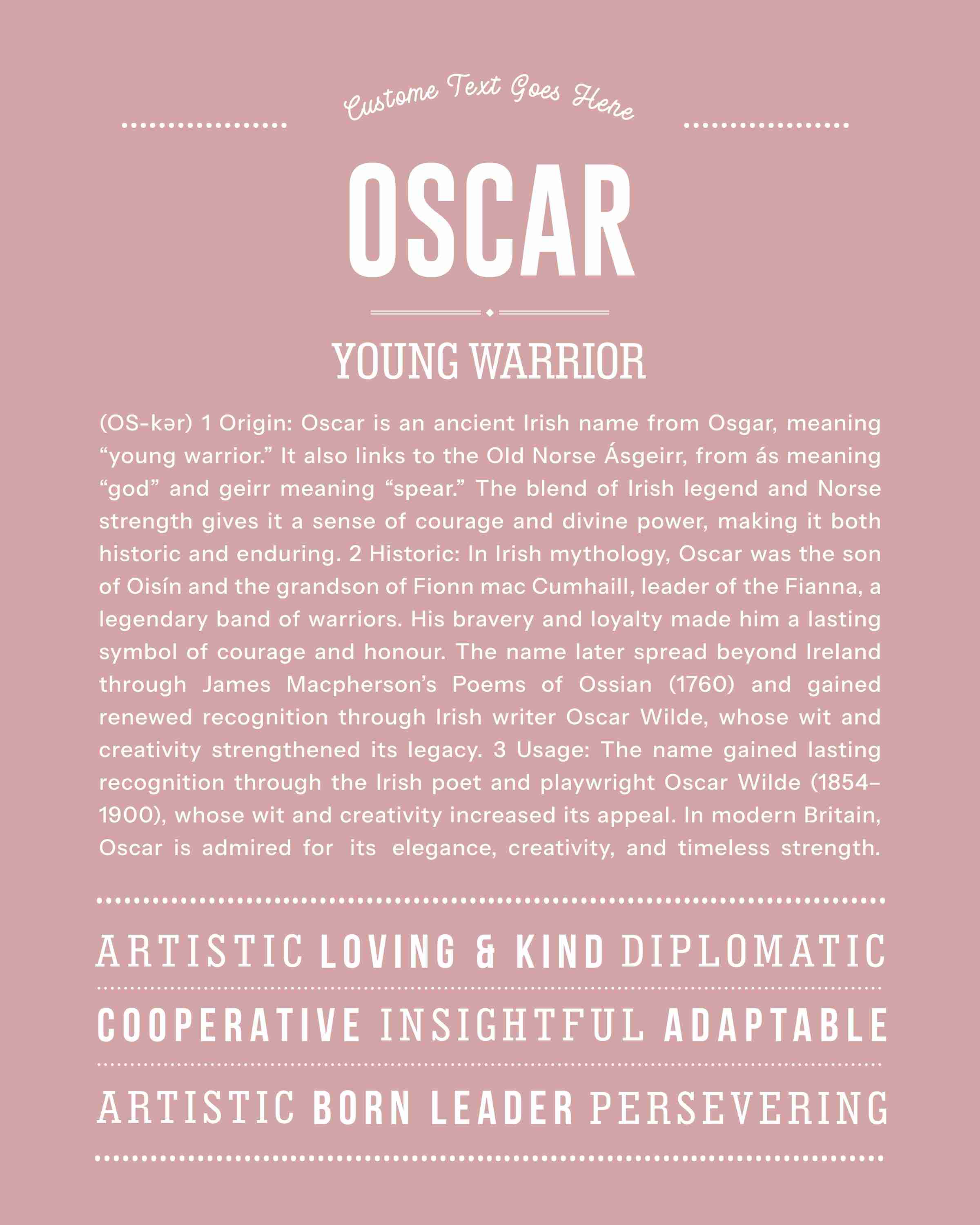 Oscar | Personalised Name Meaning Print – Custom Name Art Gift