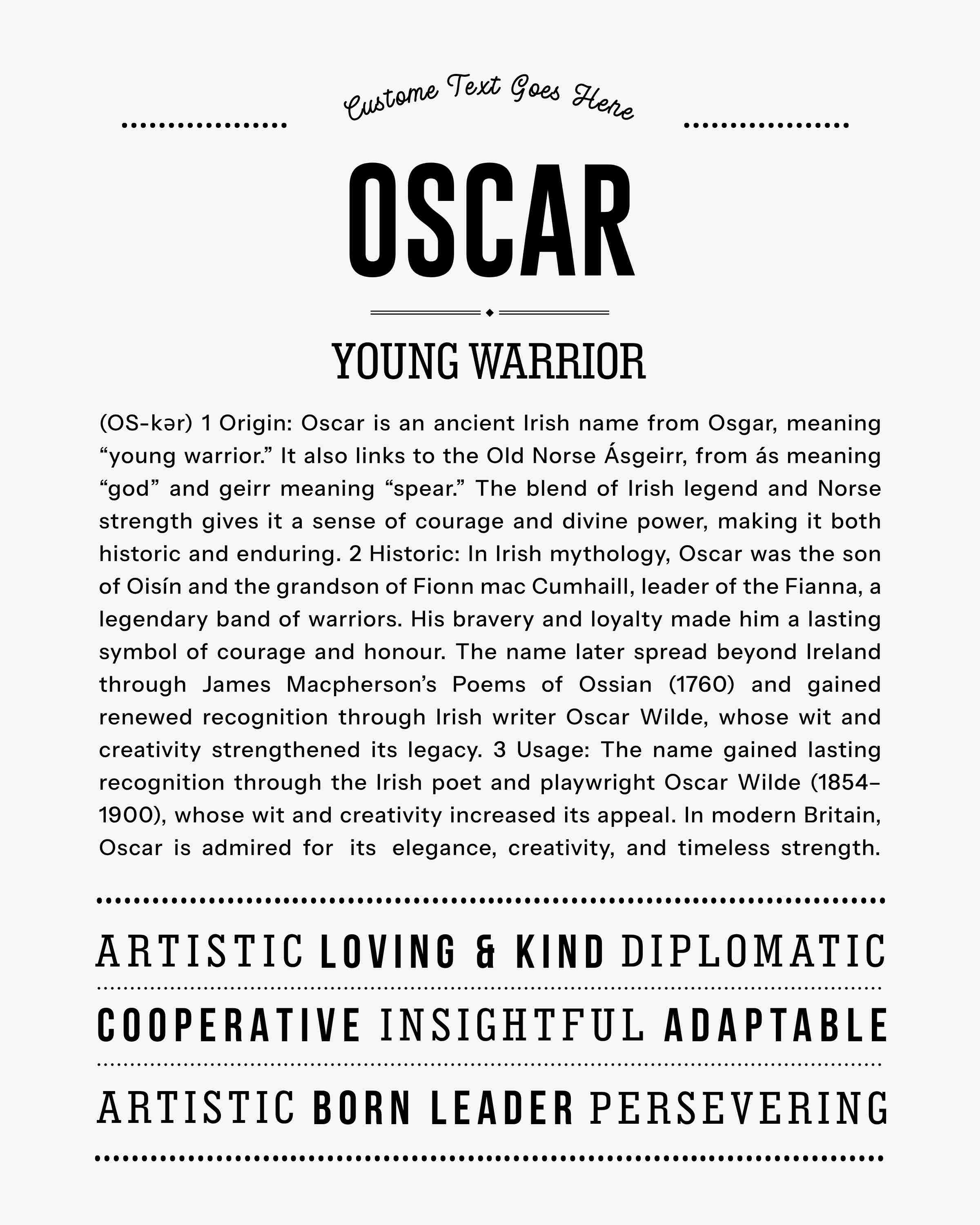 Oscar | Personalised Name Meaning Print – Custom Name Art Gift