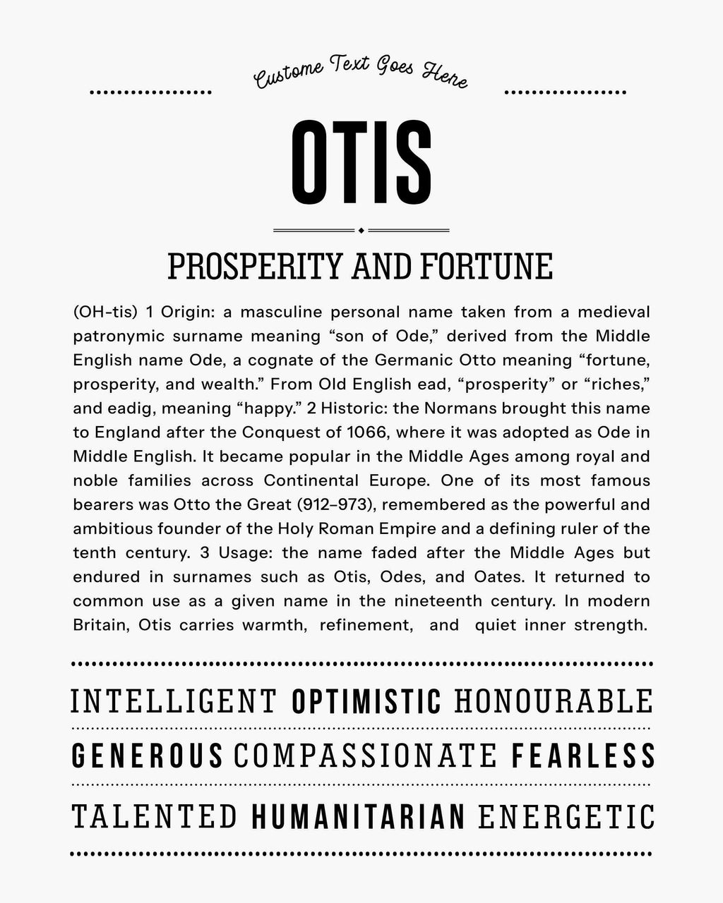 Otis | Personalised Name Meaning Print – Custom Name Art Gift