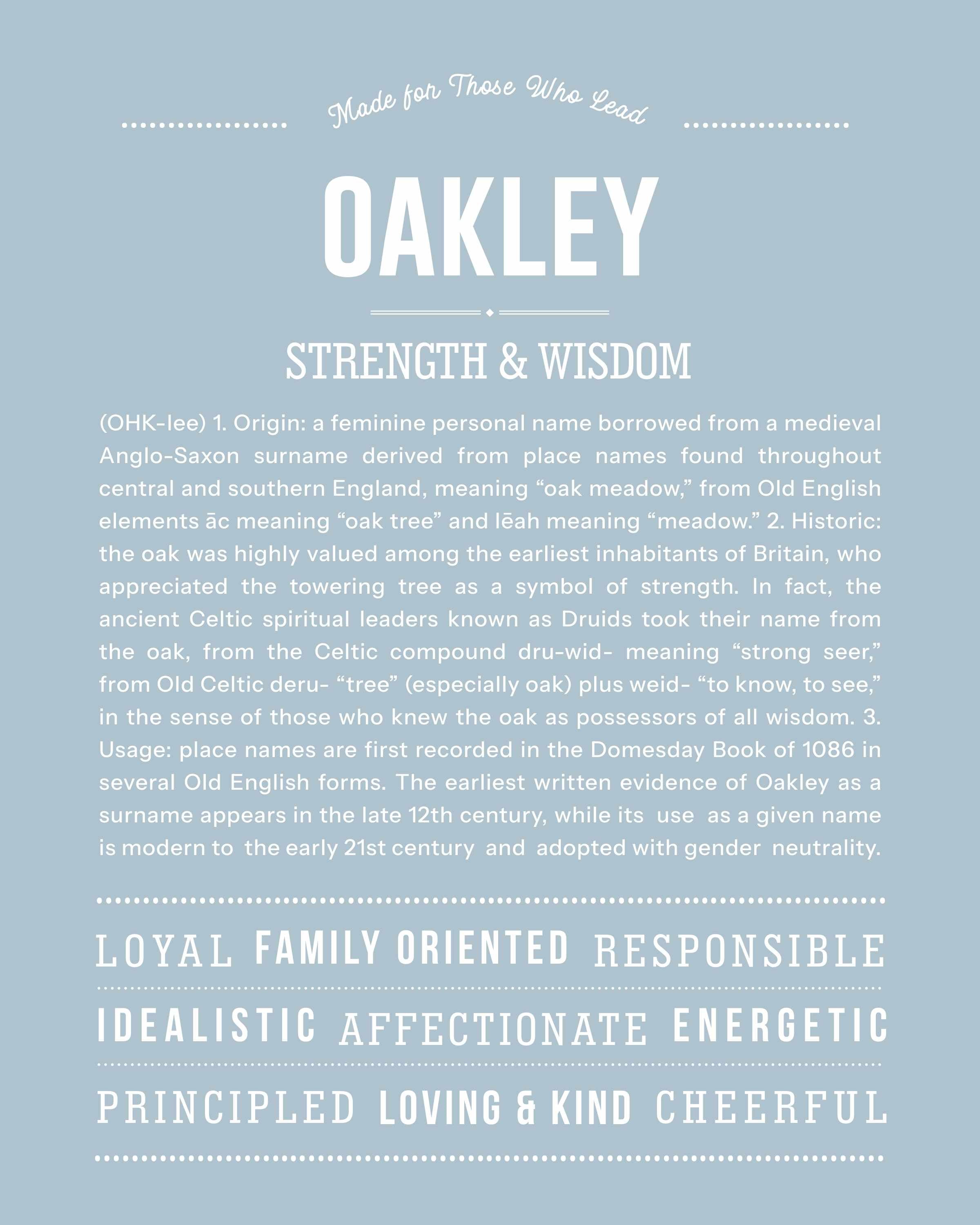 Oakley | Personalised Name Meaning Print – Custom Name Art Gift