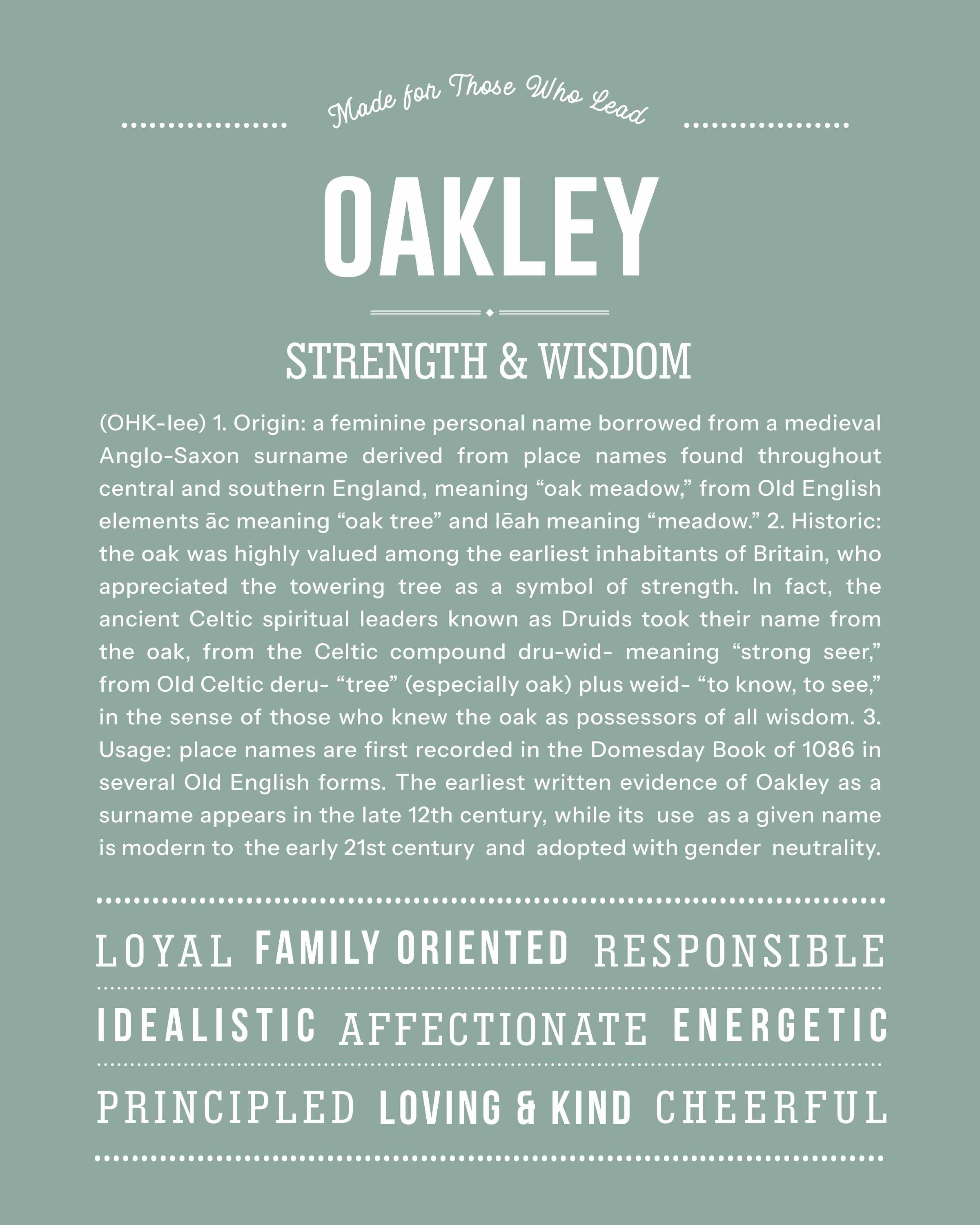 Oakley | Personalised Name Meaning Print – Custom Name Art Gift
