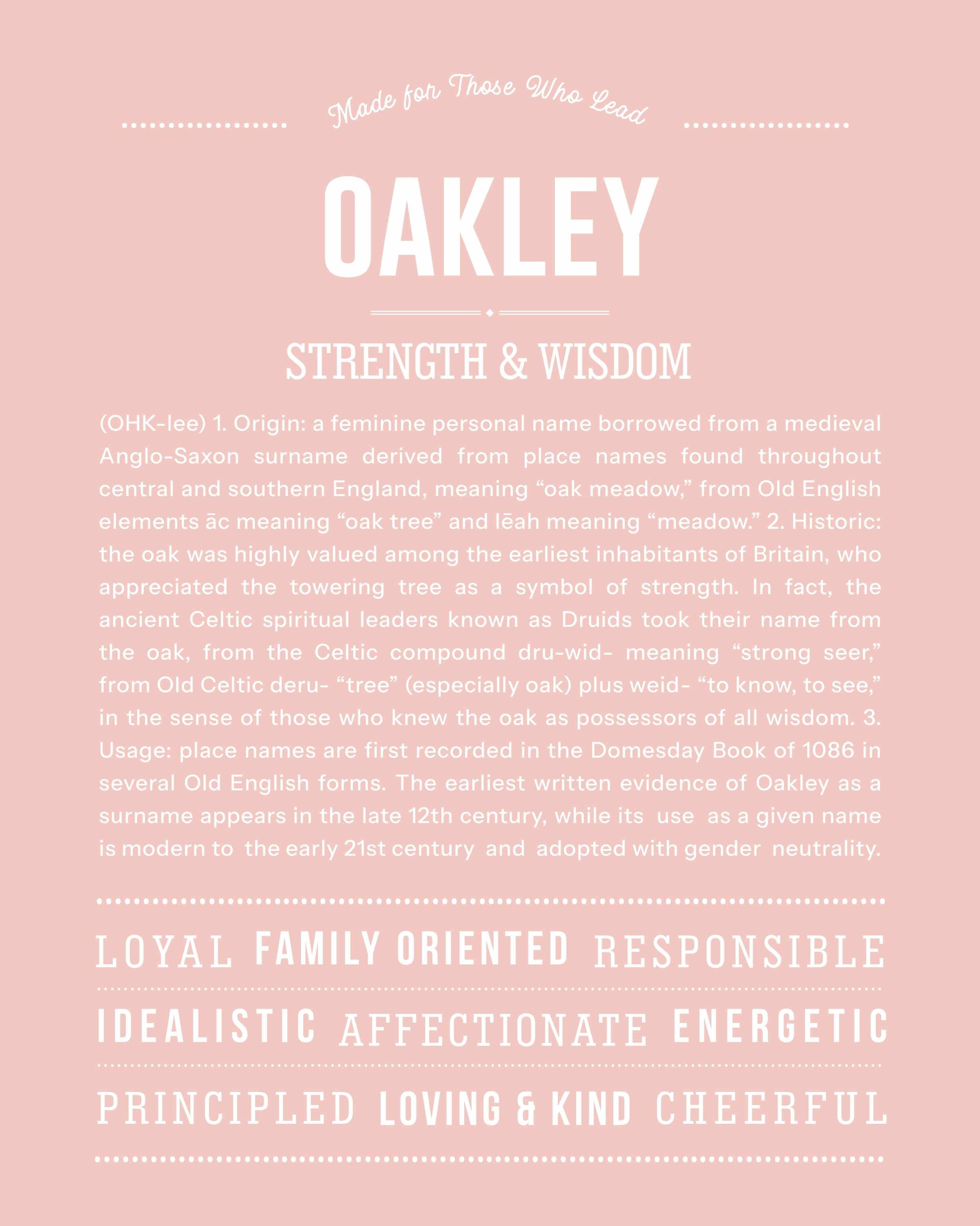 Oakley | Personalised Name Meaning Print – Custom Name Art Gift