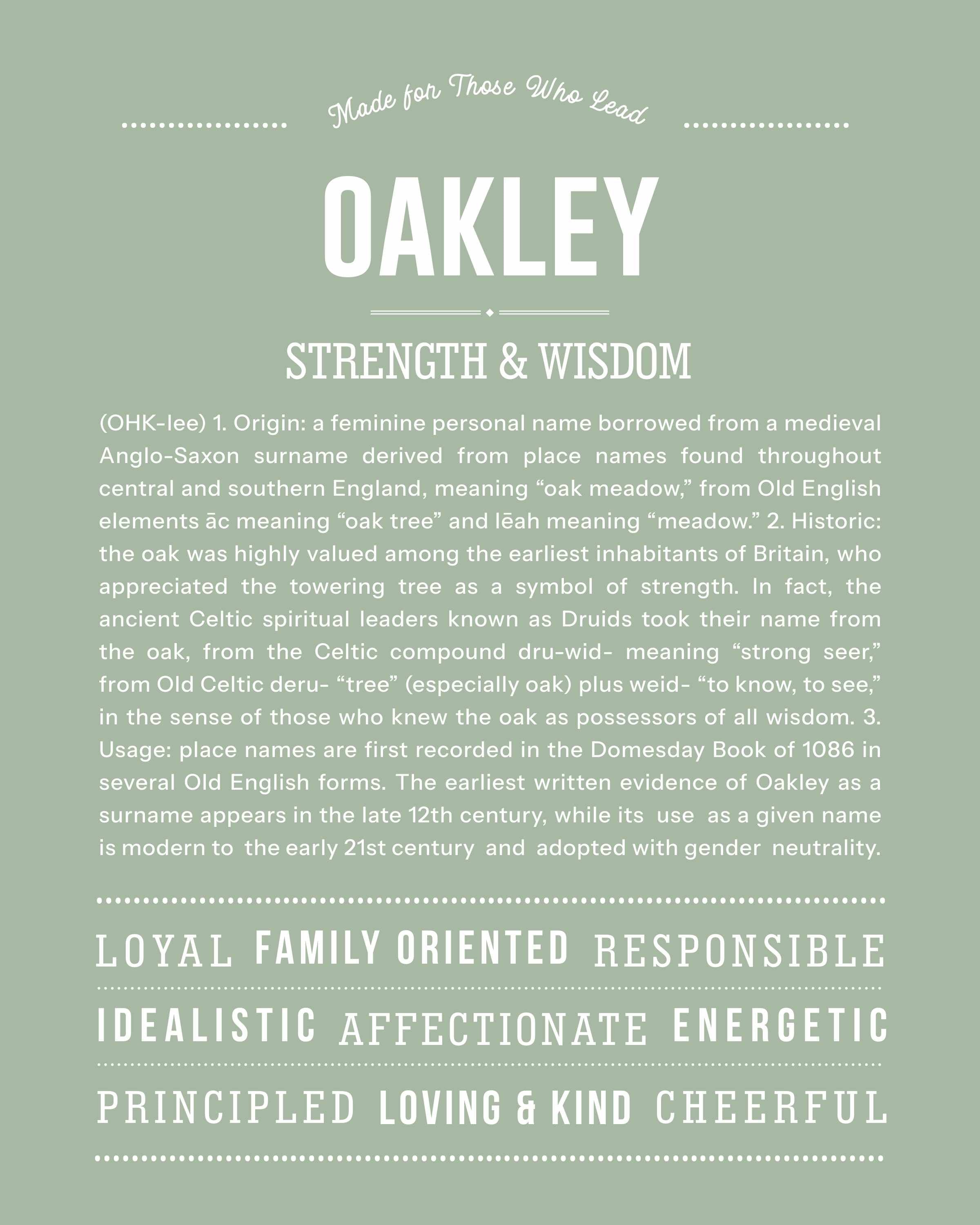 Oakley | Personalised Name Meaning Print – Custom Name Art Gift