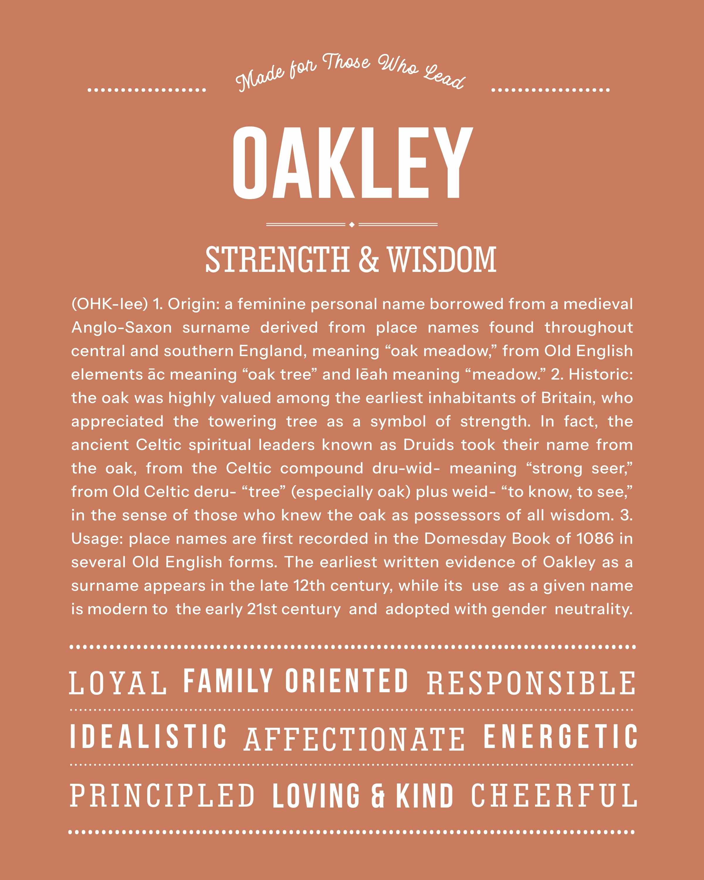 Oakley | Personalised Name Meaning Print – Custom Name Art Gift