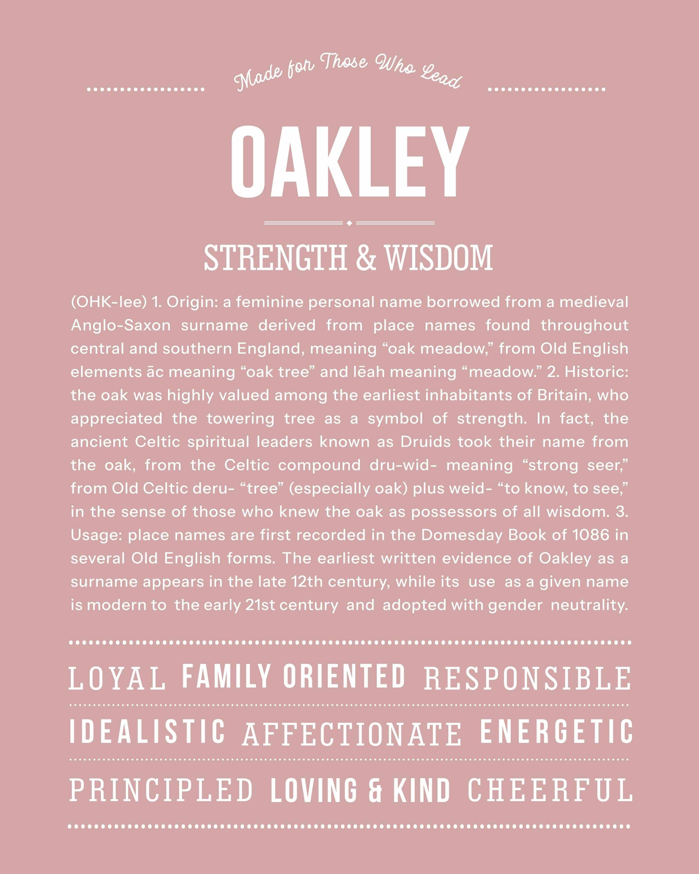 Oakley | Personalised Name Meaning Print – Custom Name Art Gift
