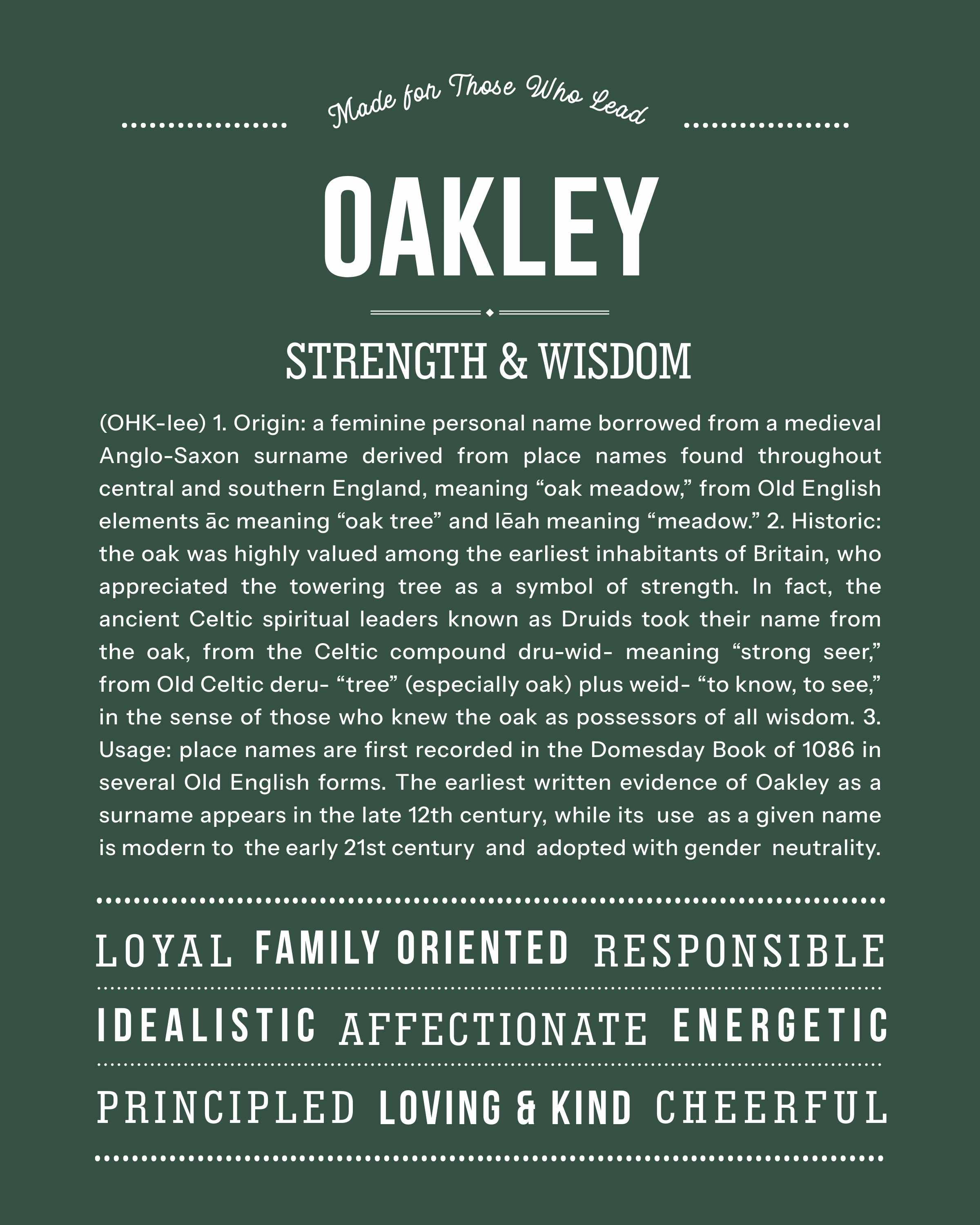 Oakley | Personalised Name Meaning Print – Custom Name Art Gift