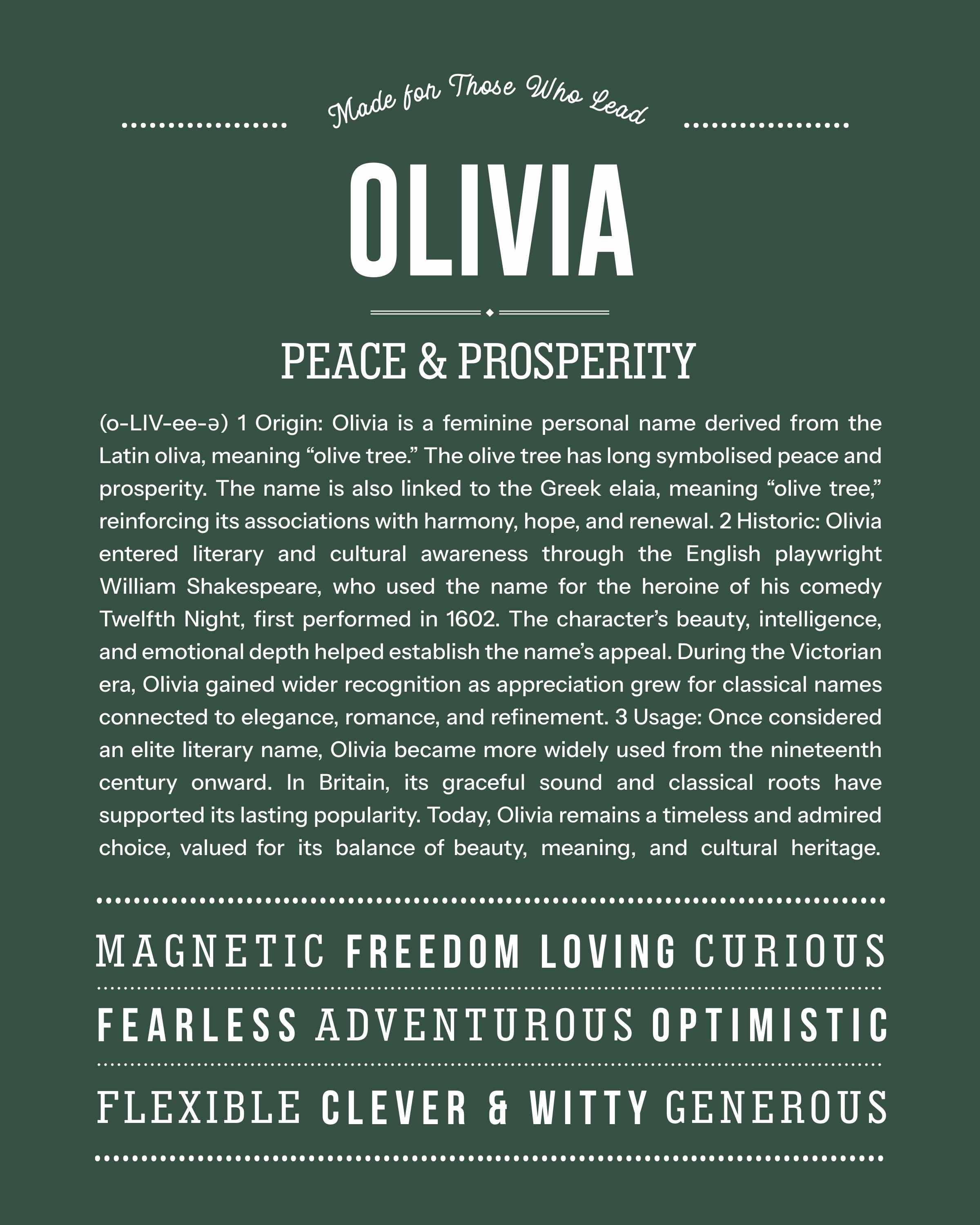 Olivia | Personalised Name Meaning Print – Custom Name Art Gift
