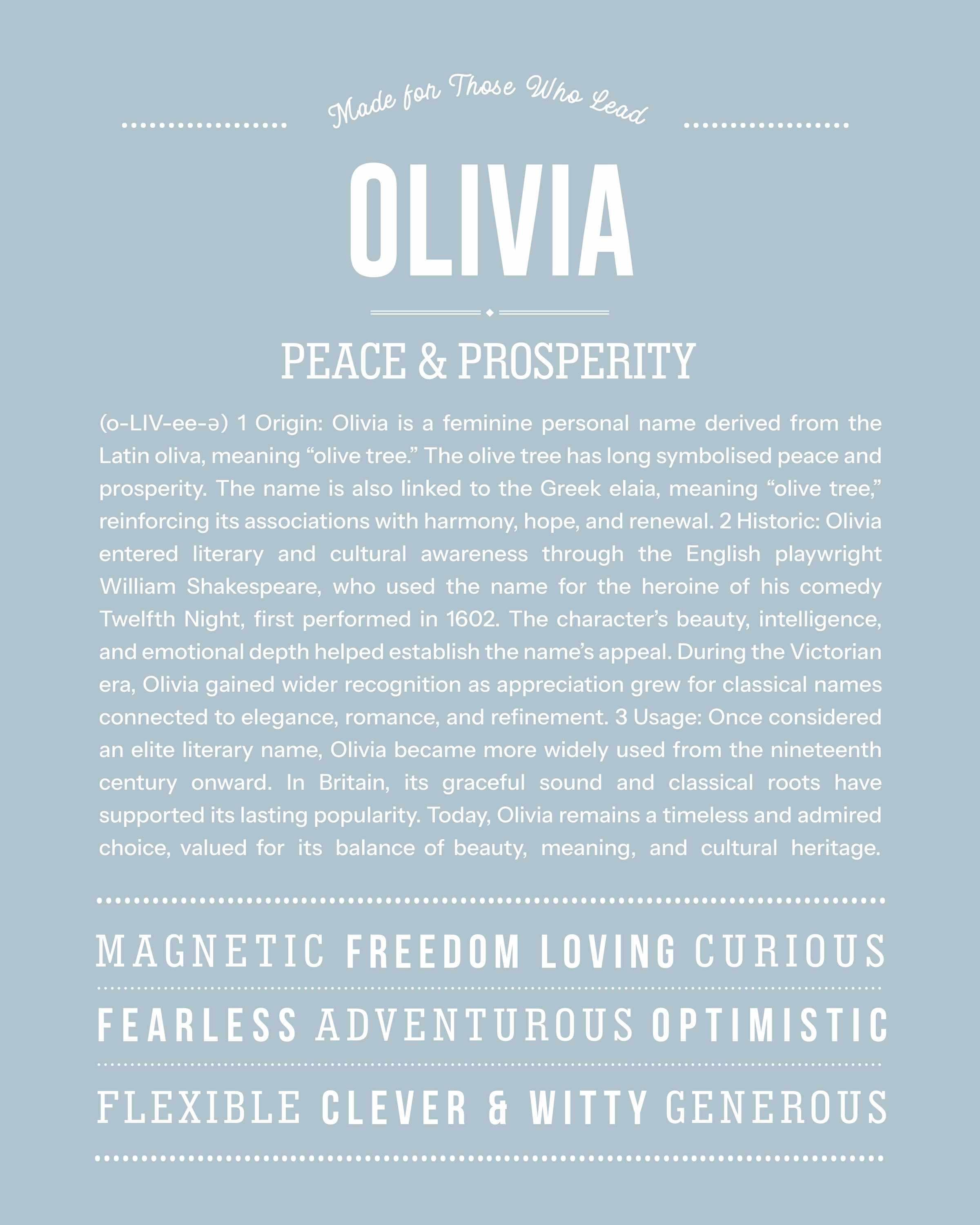 Olivia | Personalised Name Meaning Print – Custom Name Art Gift