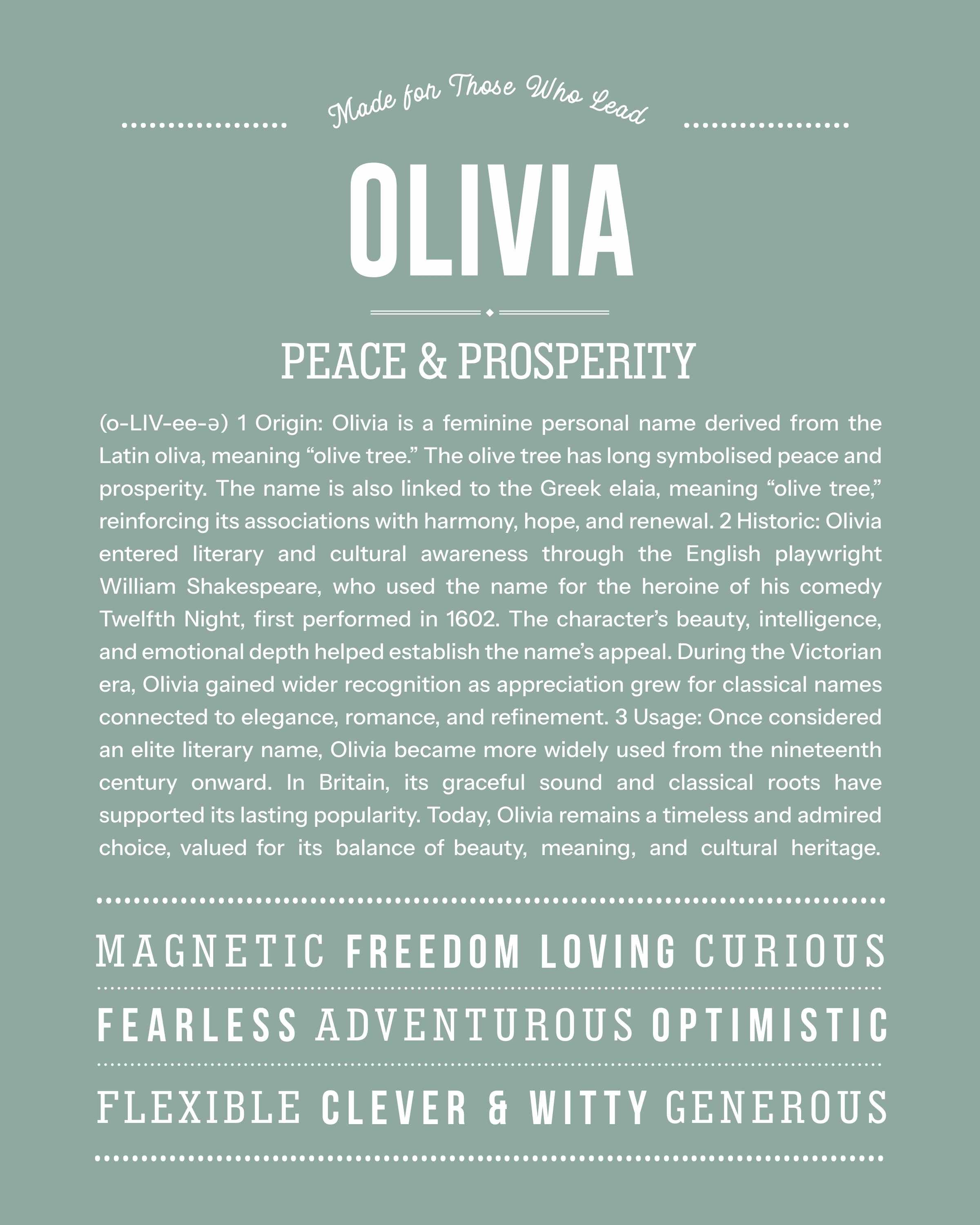 Olivia | Personalised Name Meaning Print – Custom Name Art Gift