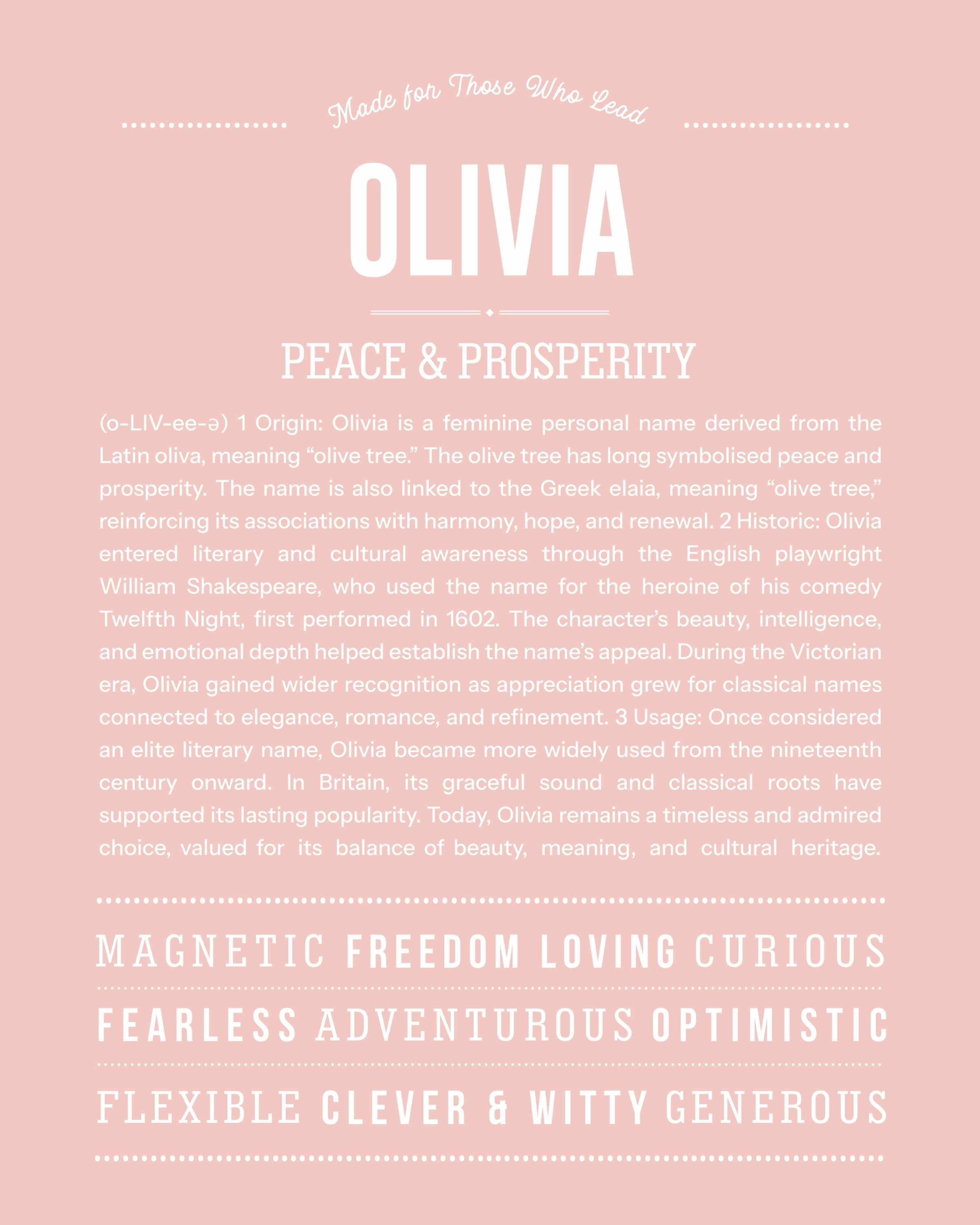 Olivia | Personalised Name Meaning Print – Custom Name Art Gift