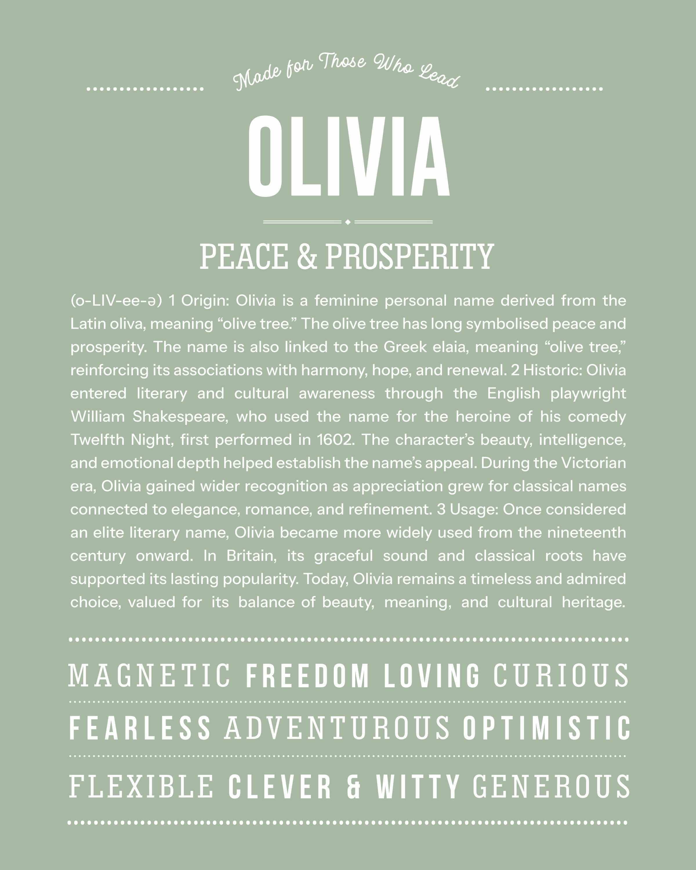 Olivia | Personalised Name Meaning Print – Custom Name Art Gift