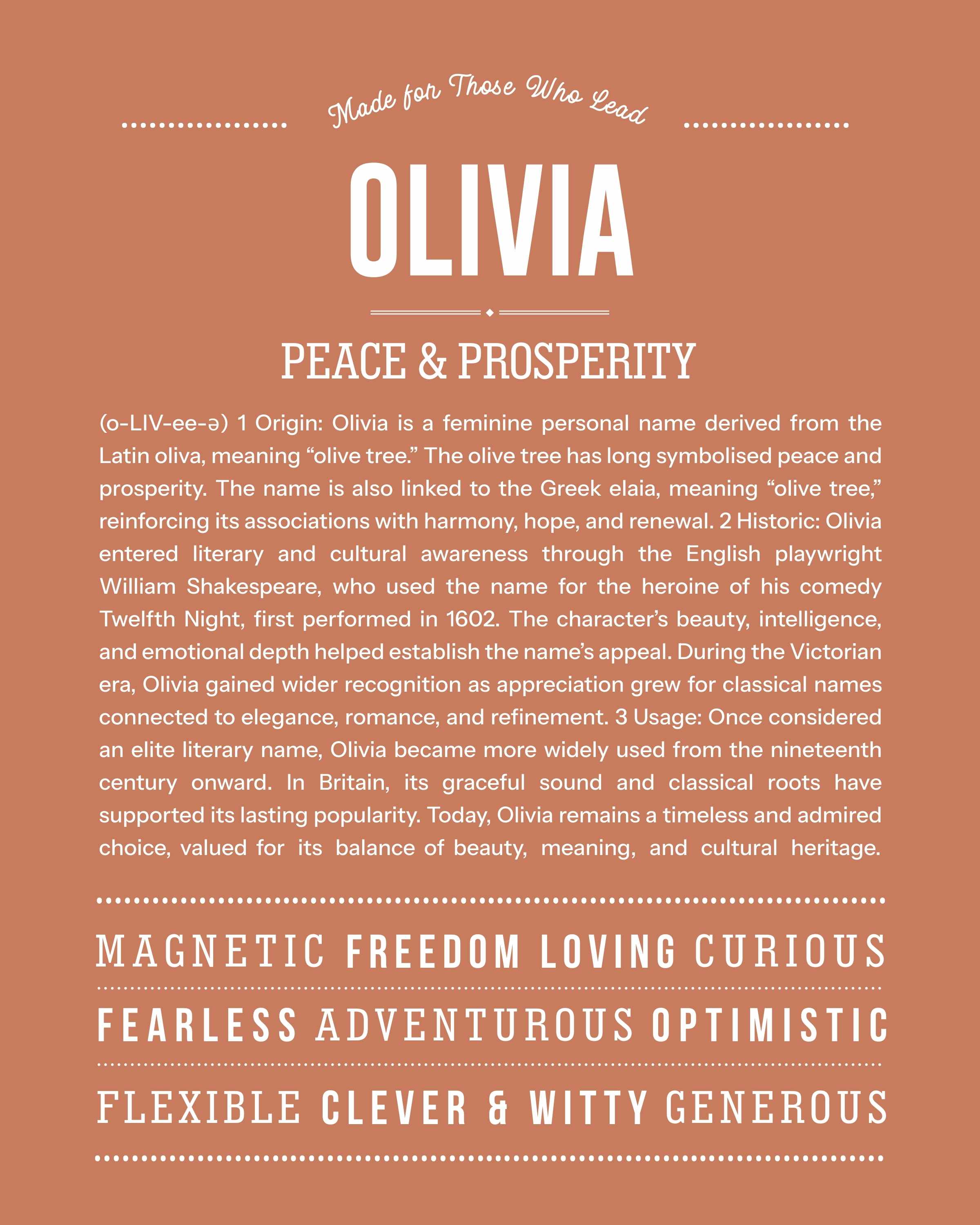 Olivia | Personalised Name Meaning Print – Custom Name Art Gift