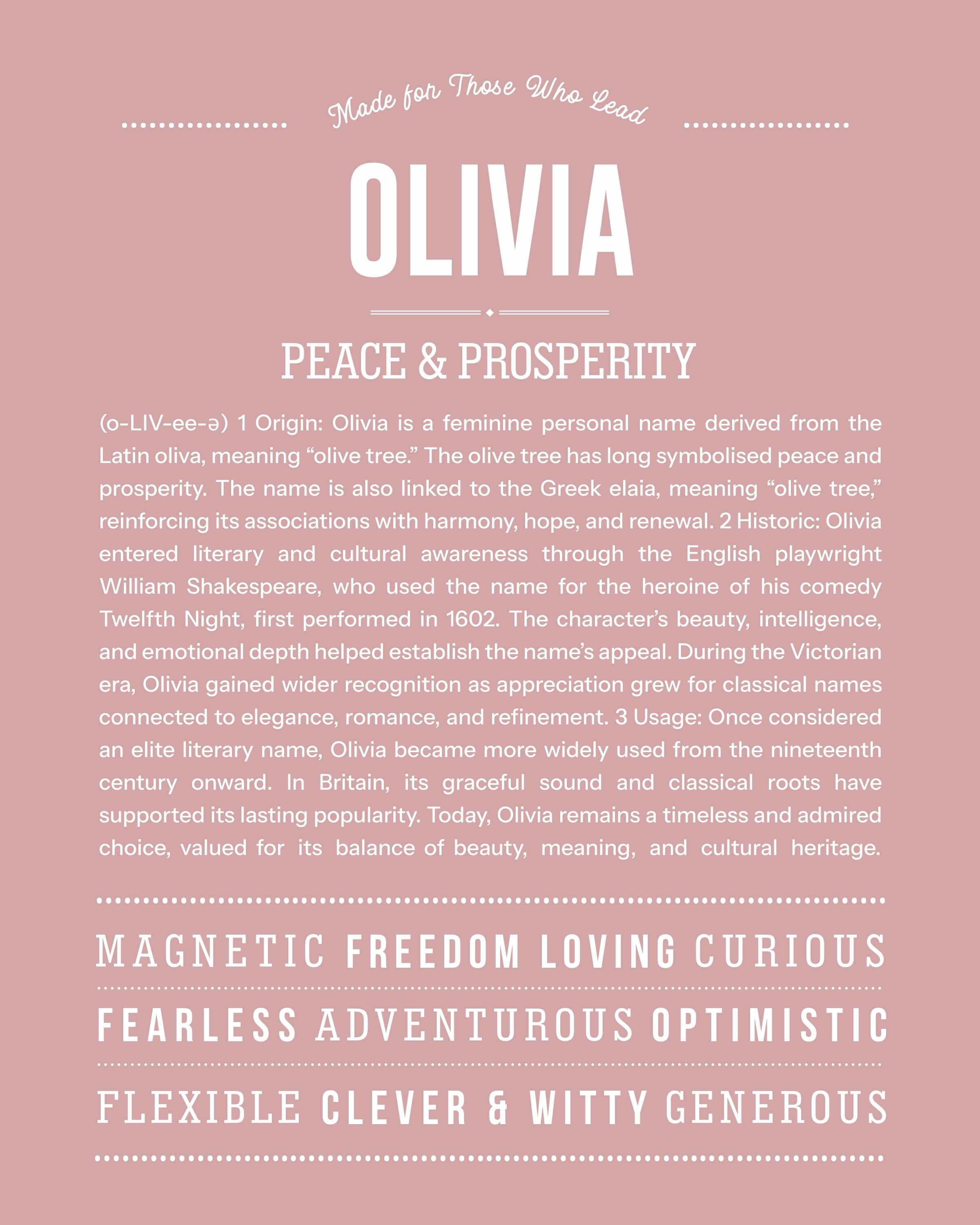 Olivia | Personalised Name Meaning Print – Custom Name Art Gift