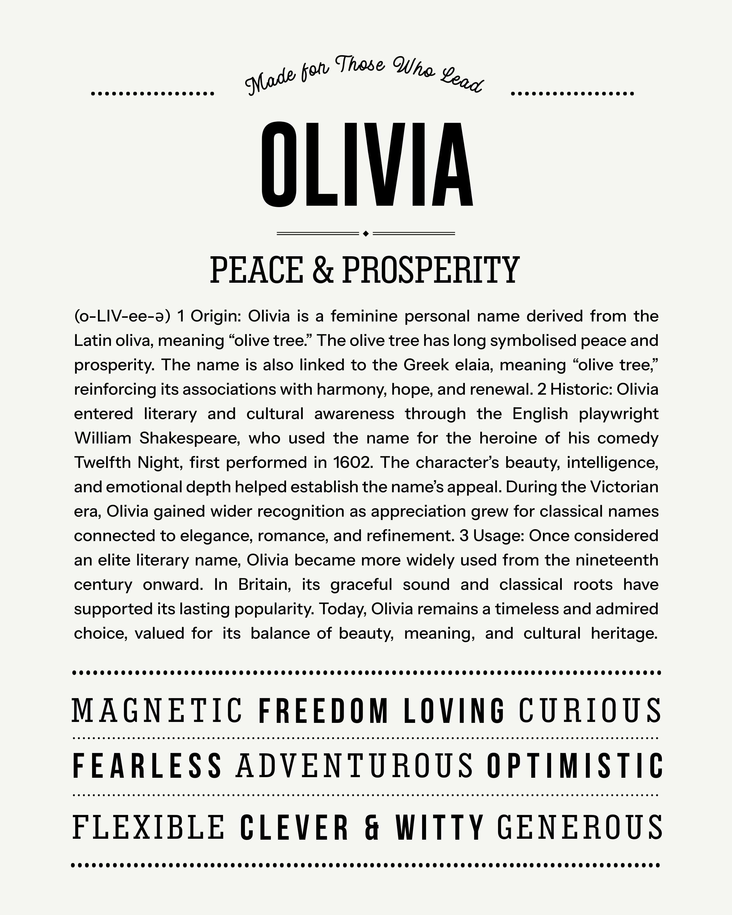 Olivia | Personalised Name Meaning Print – Custom Name Art Gift