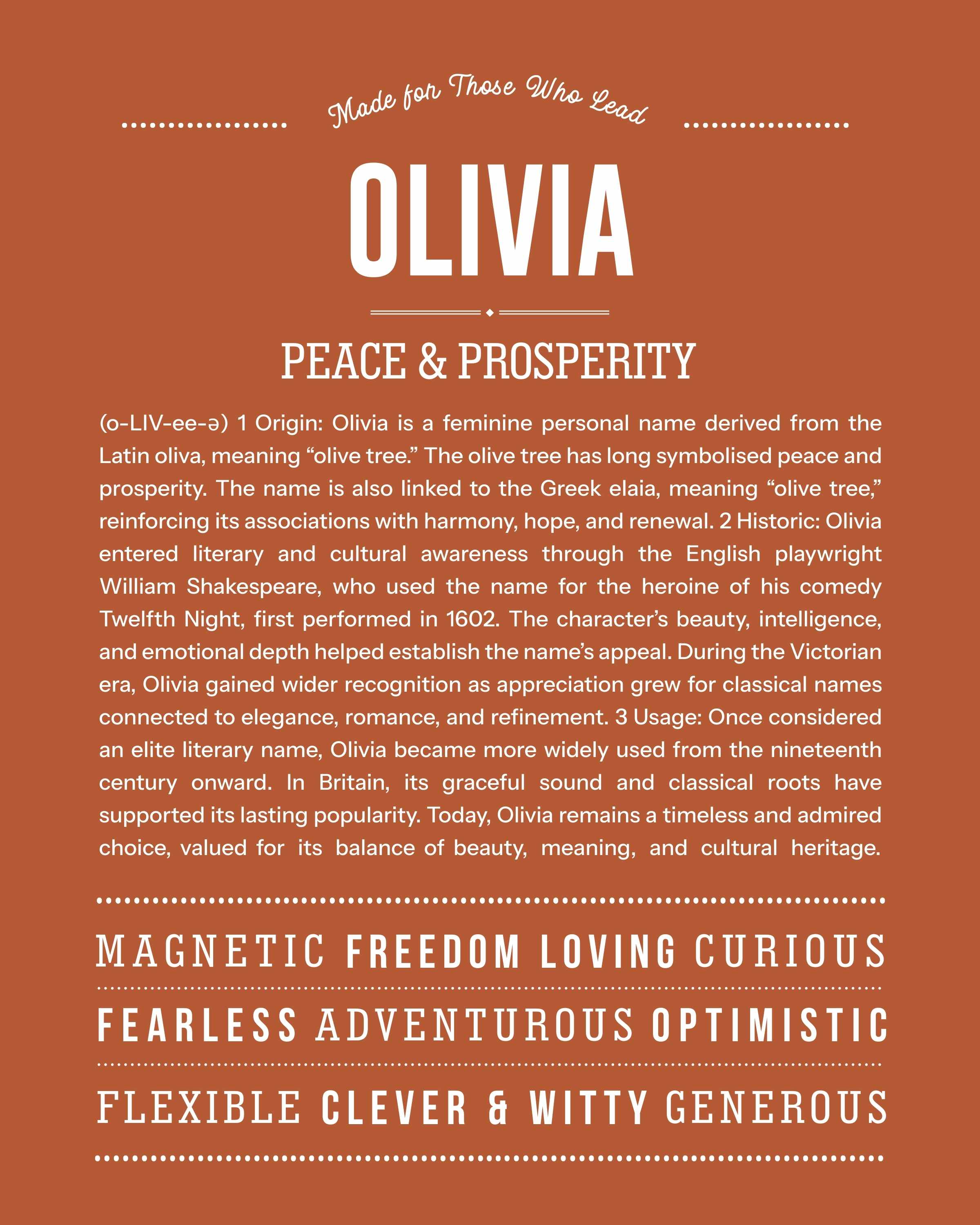 Olivia | Personalised Name Meaning Print – Custom Name Art Gift