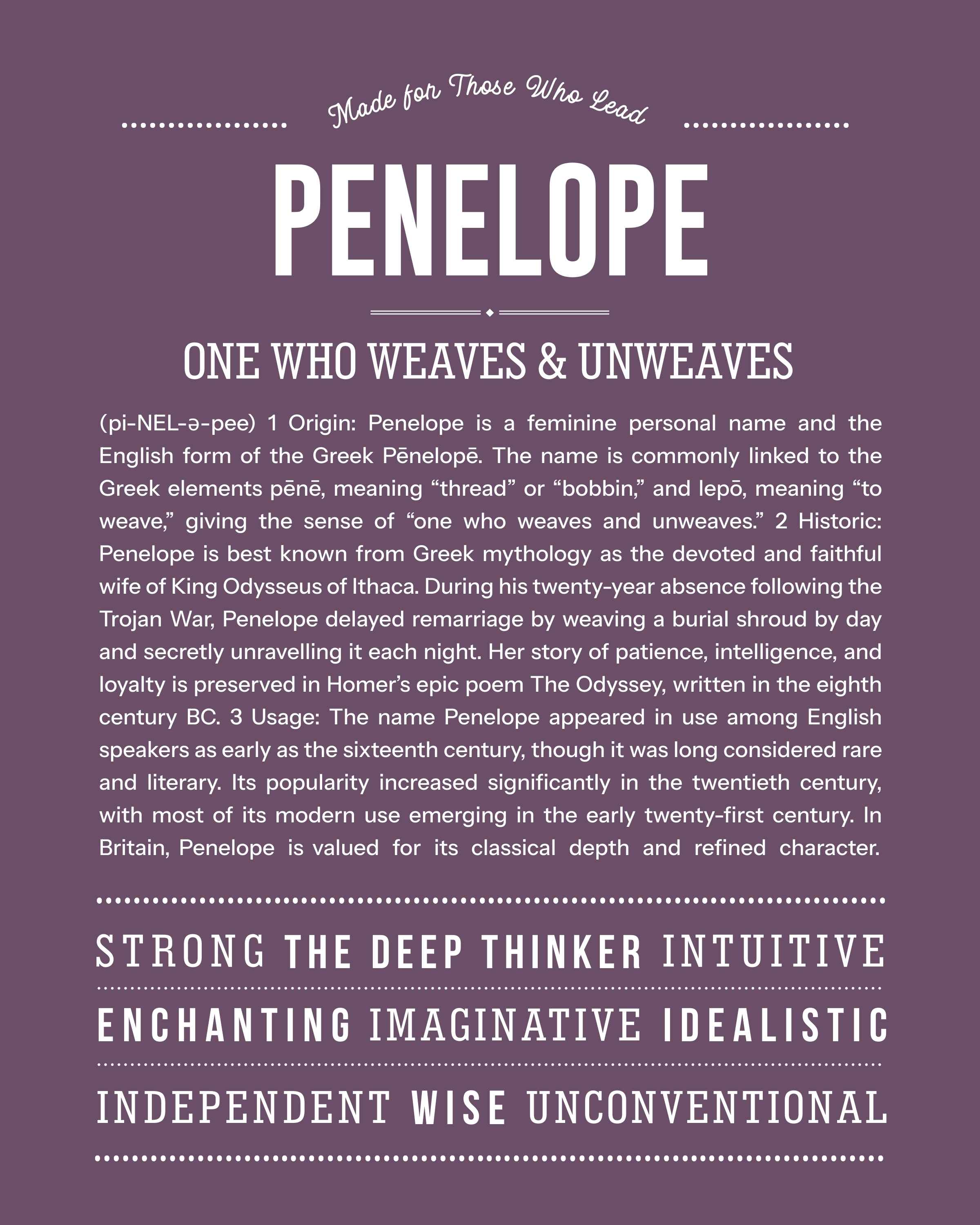 Penelope | Personalised Name Meaning Print – Custom Name Art Gift