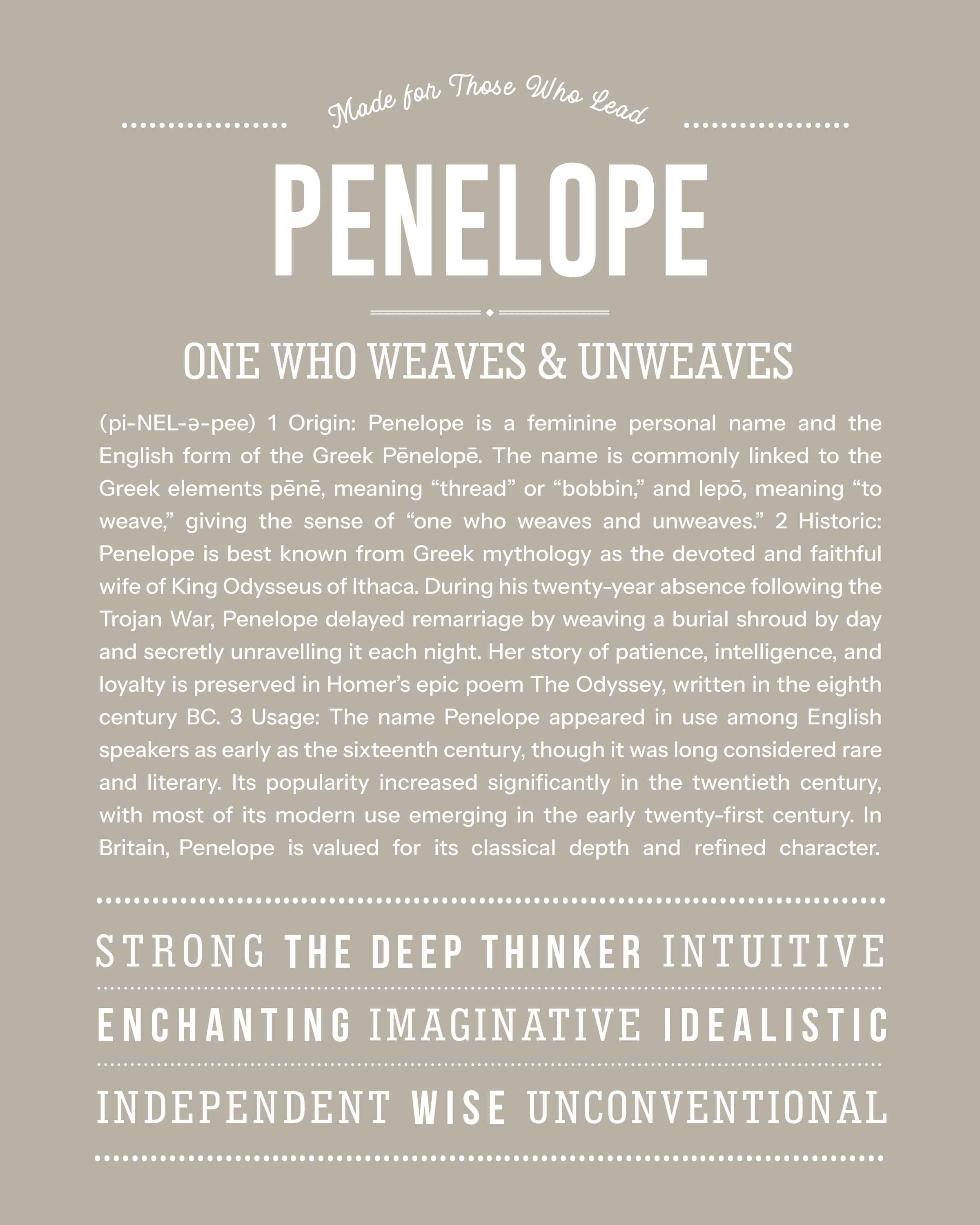 Penelope | Personalised Name Meaning Print – Custom Name Art Gift