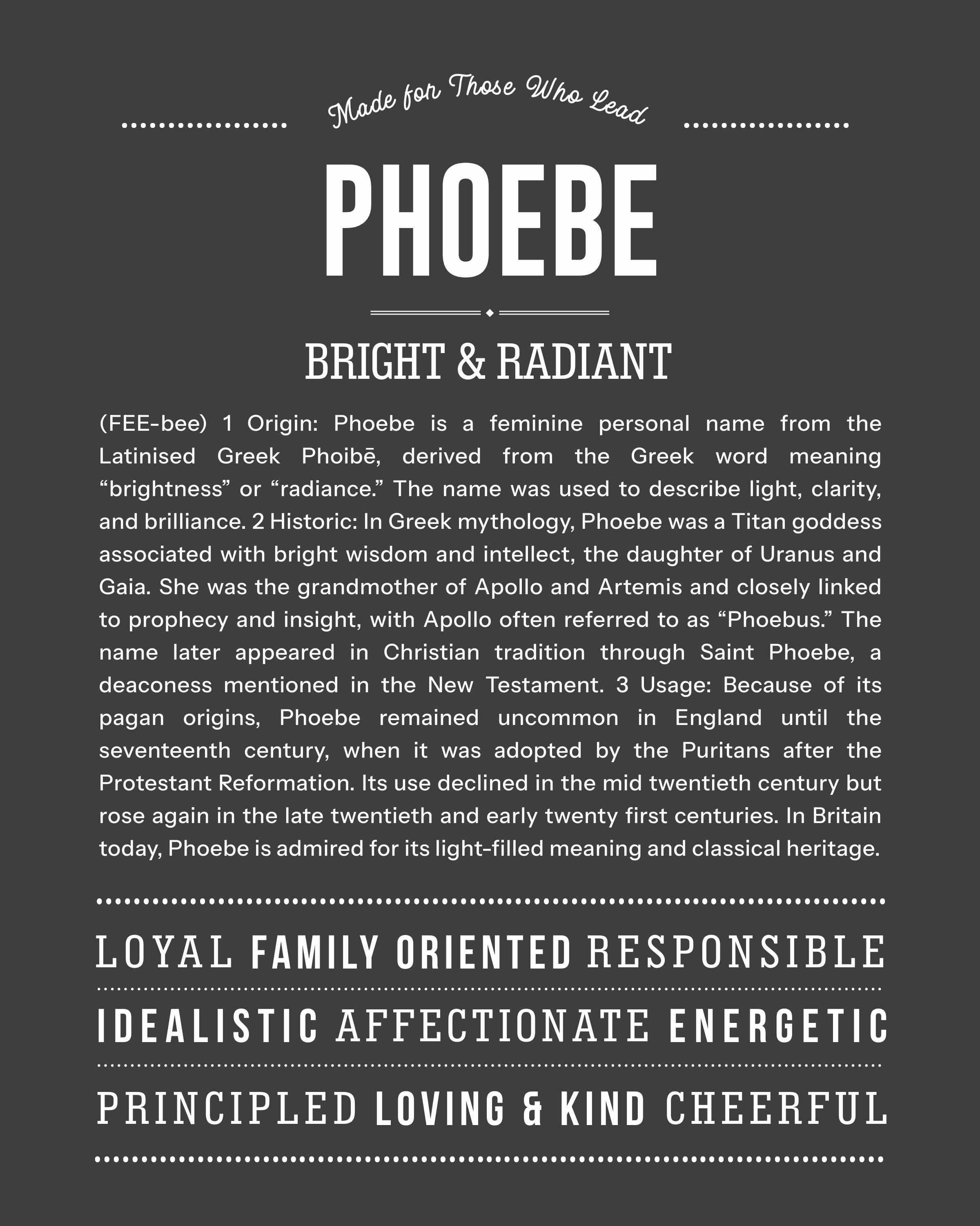 Phoebe | Personalised Name Meaning Print – Custom Name Art Gift