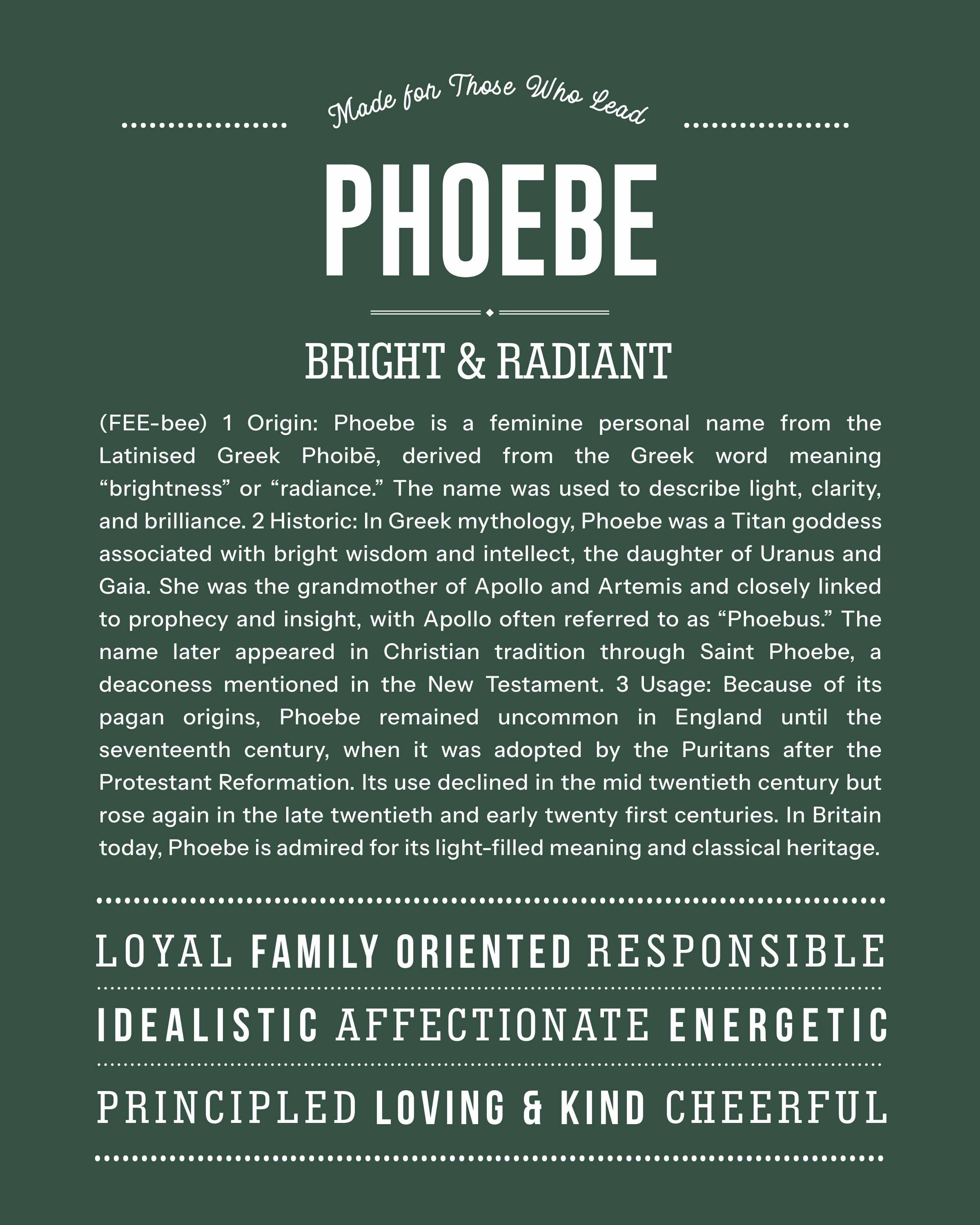 Phoebe | Personalised Name Meaning Print – Custom Name Art Gift