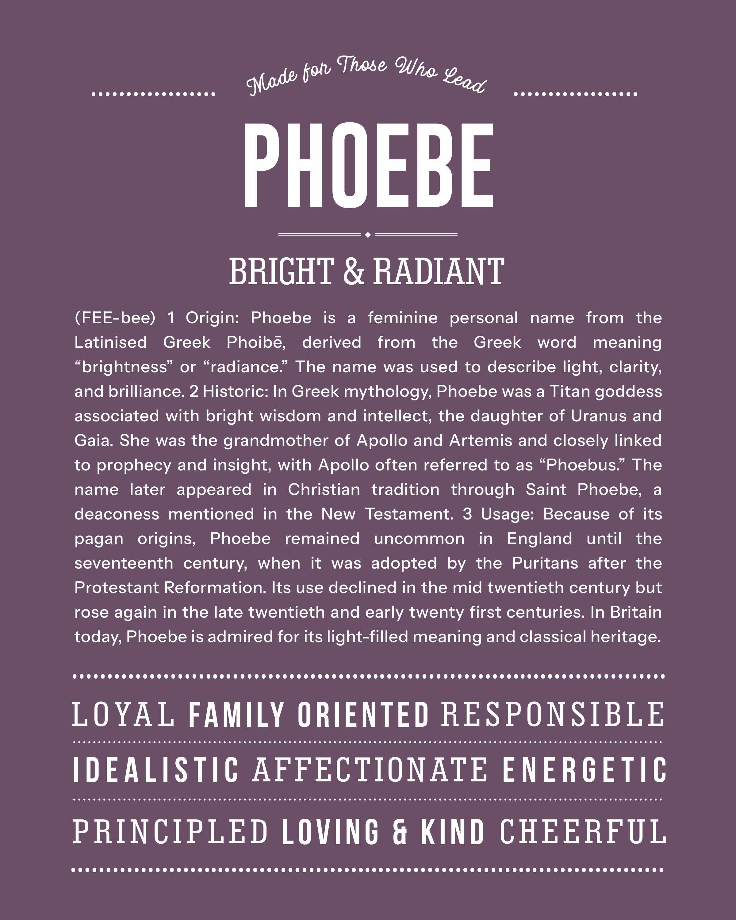 Phoebe | Personalised Name Meaning Print – Custom Name Art Gift