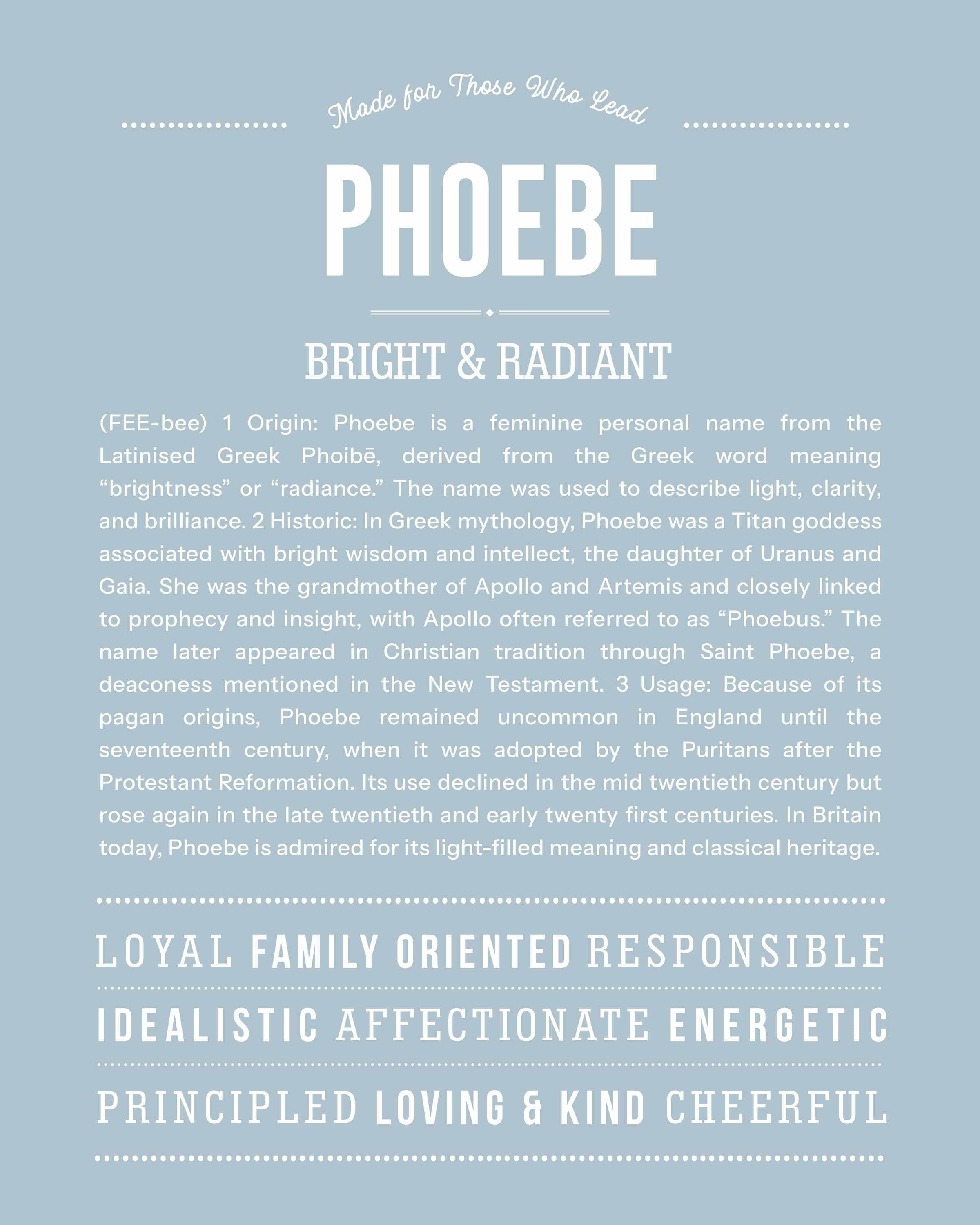 Phoebe | Personalised Name Meaning Print – Custom Name Art Gift