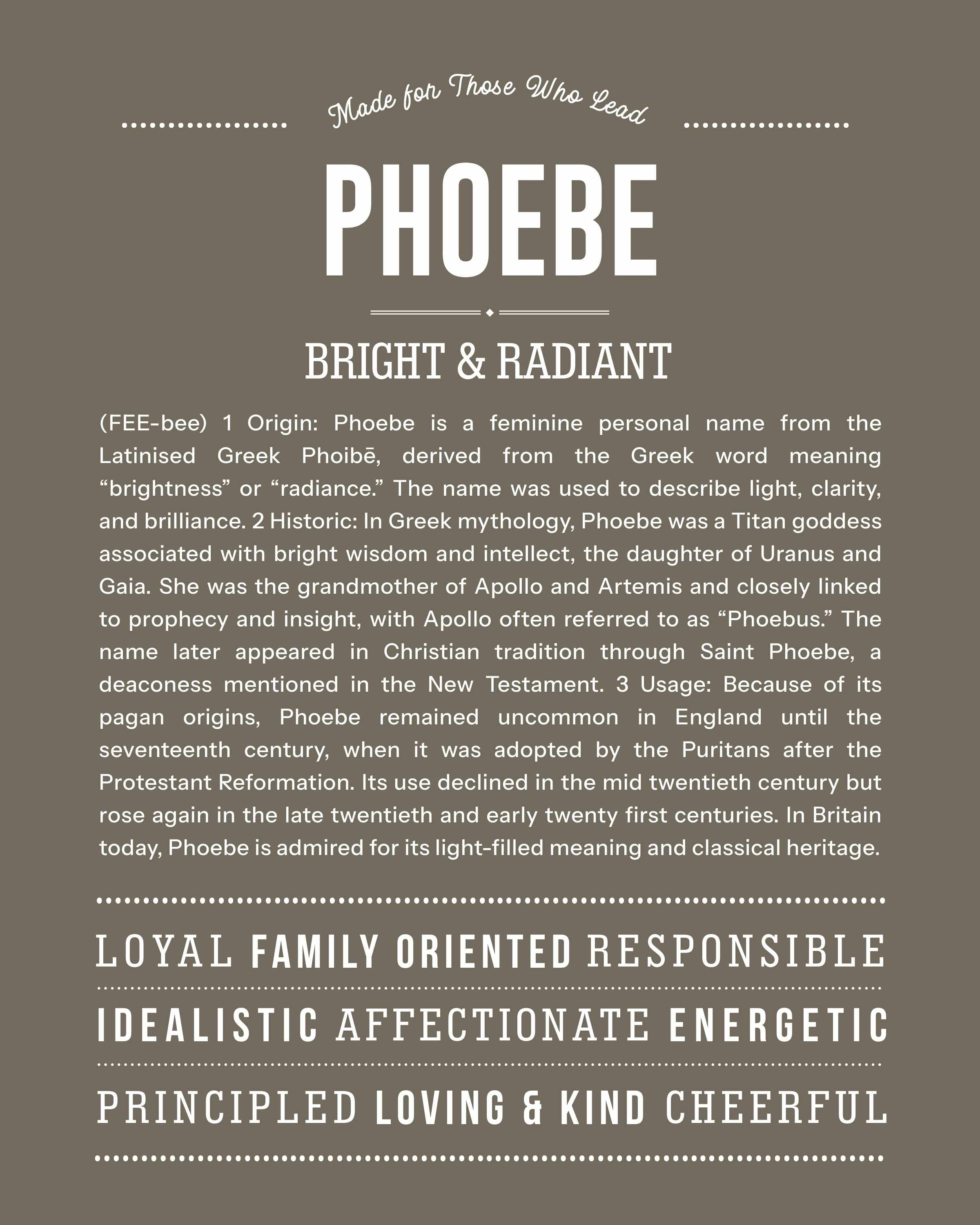 Phoebe | Personalised Name Meaning Print – Custom Name Art Gift