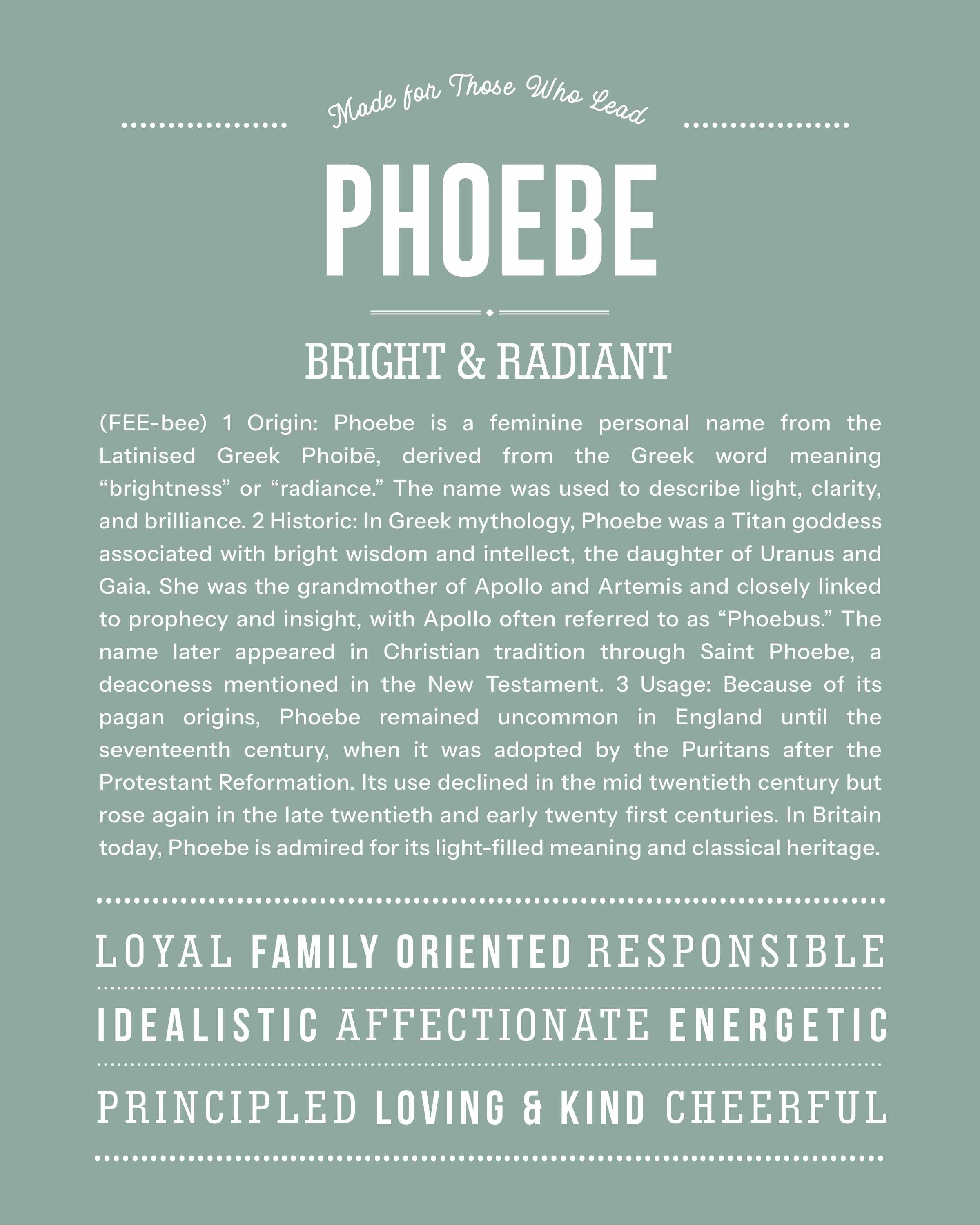 Phoebe | Personalised Name Meaning Print – Custom Name Art Gift