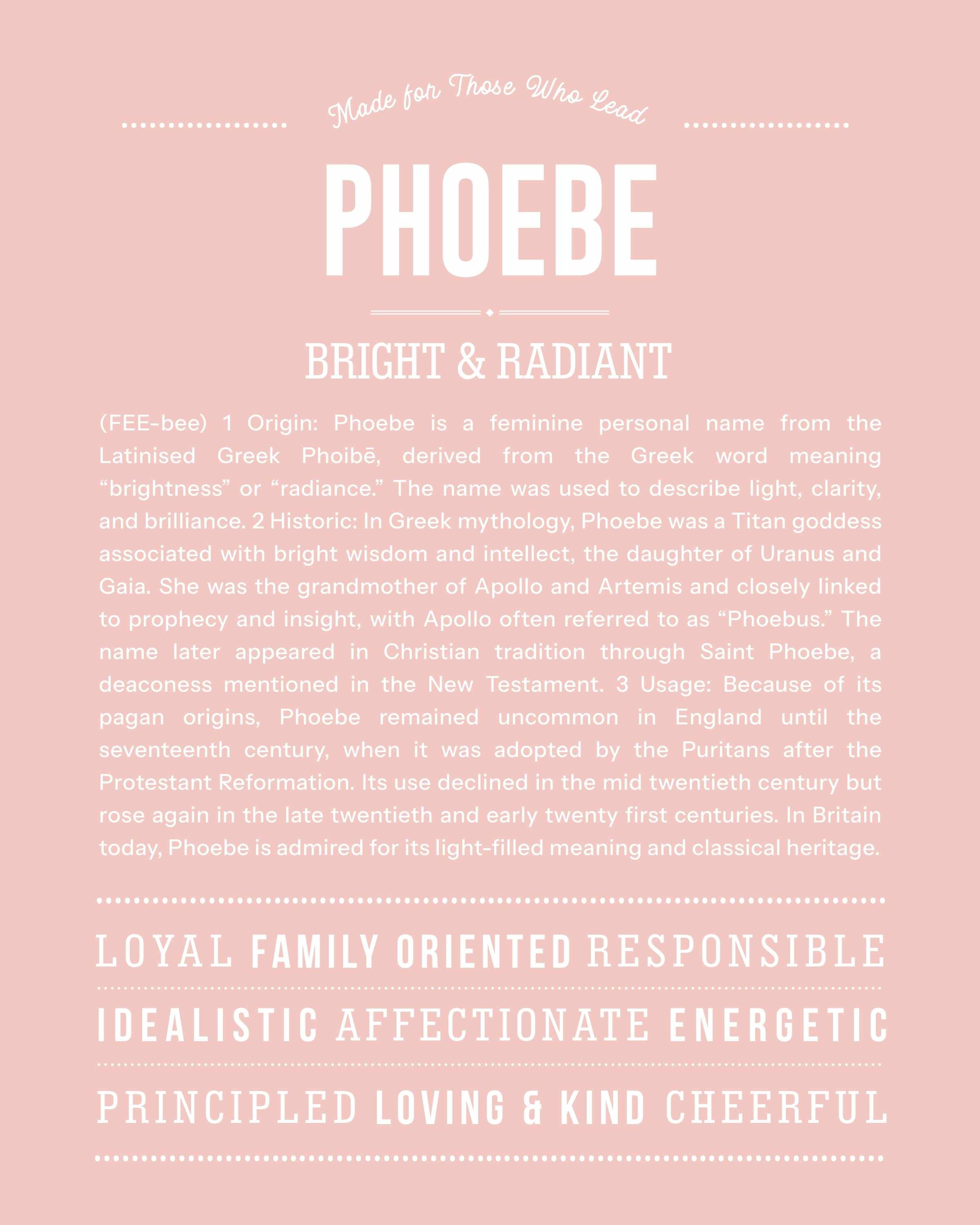 Phoebe | Personalised Name Meaning Print – Custom Name Art Gift