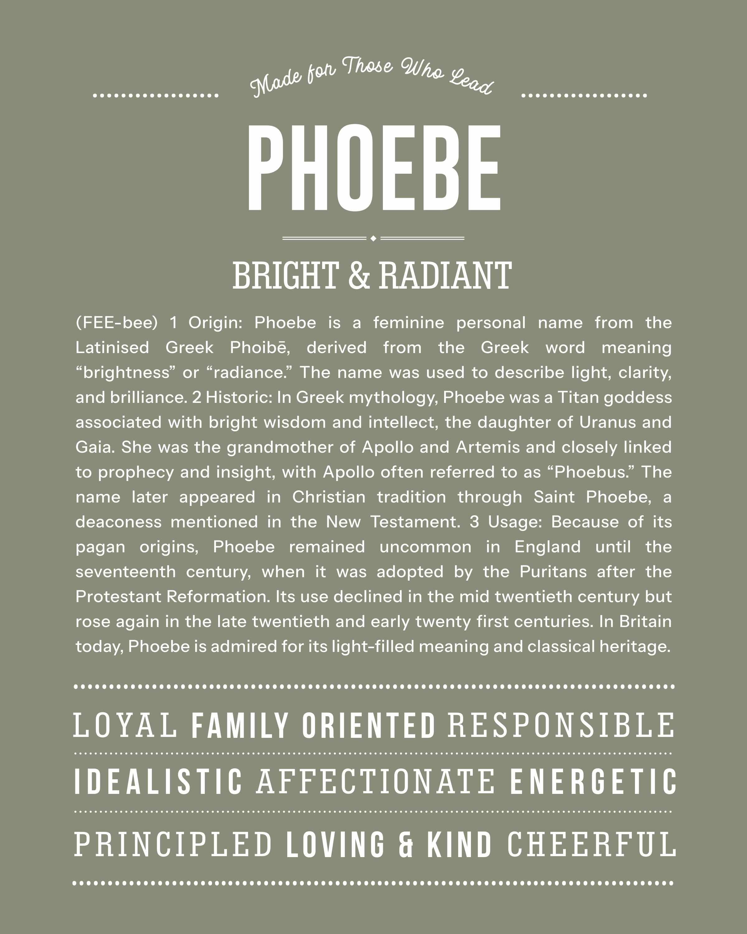 Phoebe | Personalised Name Meaning Print – Custom Name Art Gift