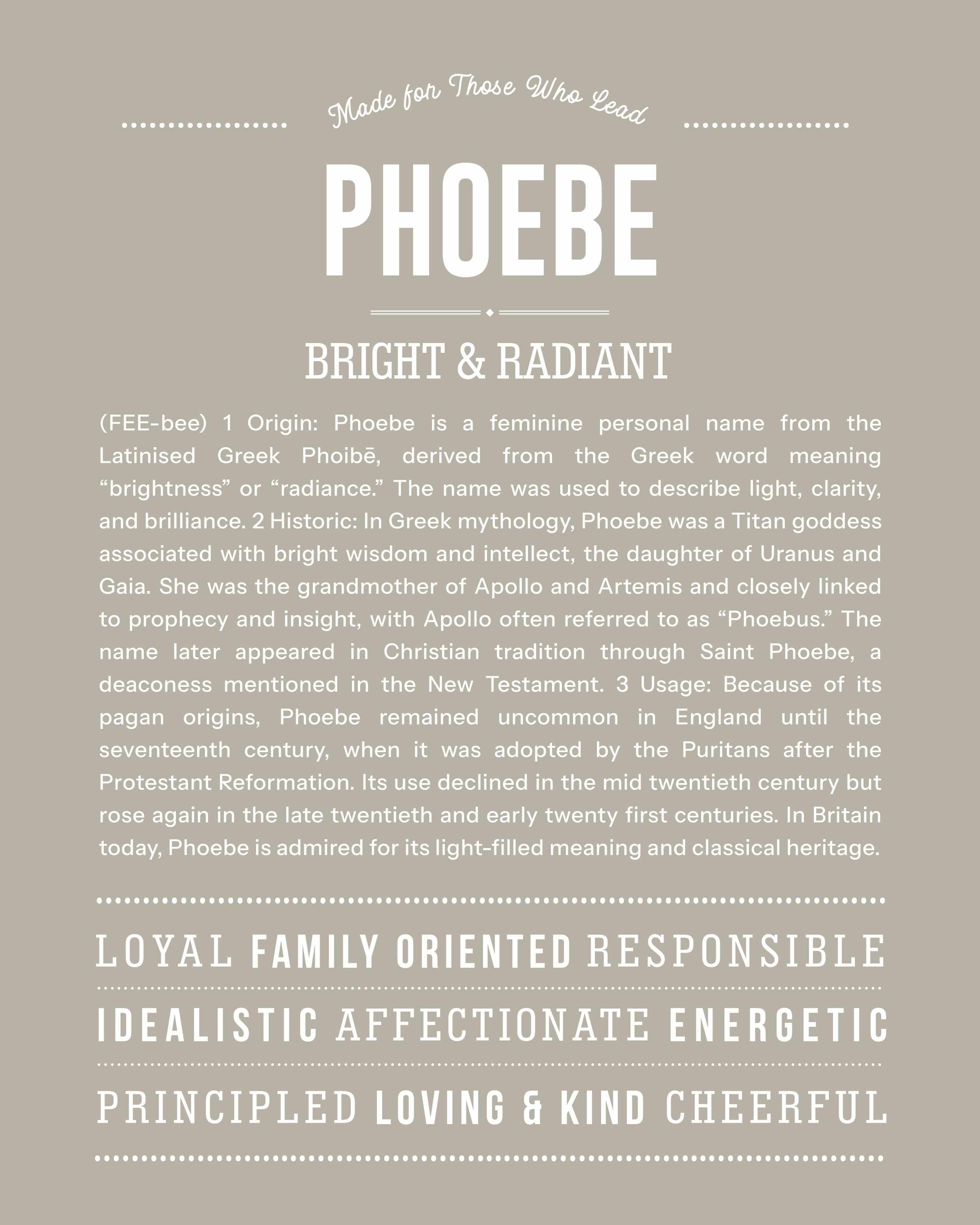Phoebe | Personalised Name Meaning Print – Custom Name Art Gift