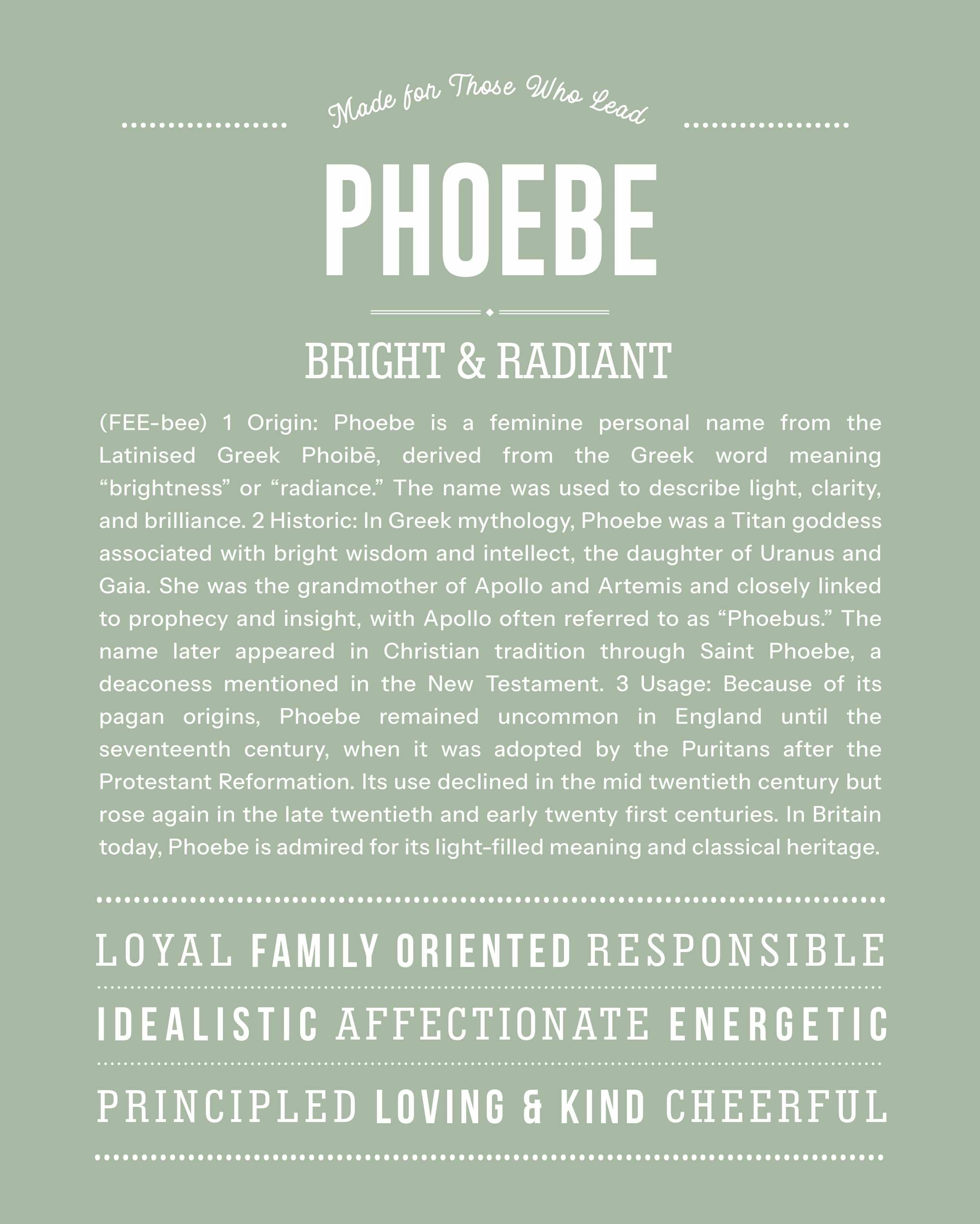 Phoebe | Personalised Name Meaning Print – Custom Name Art Gift
