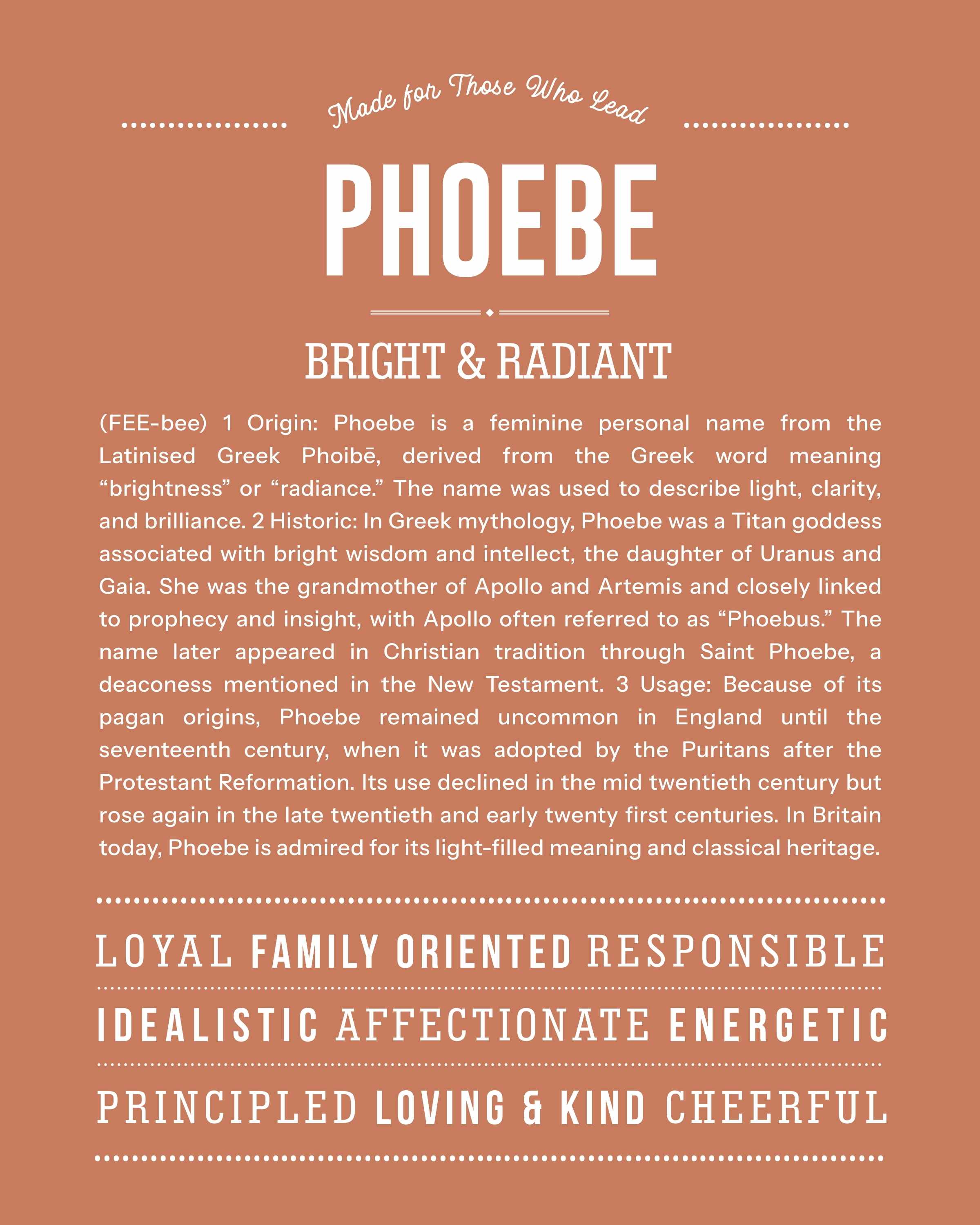 Phoebe | Personalised Name Meaning Print – Custom Name Art Gift