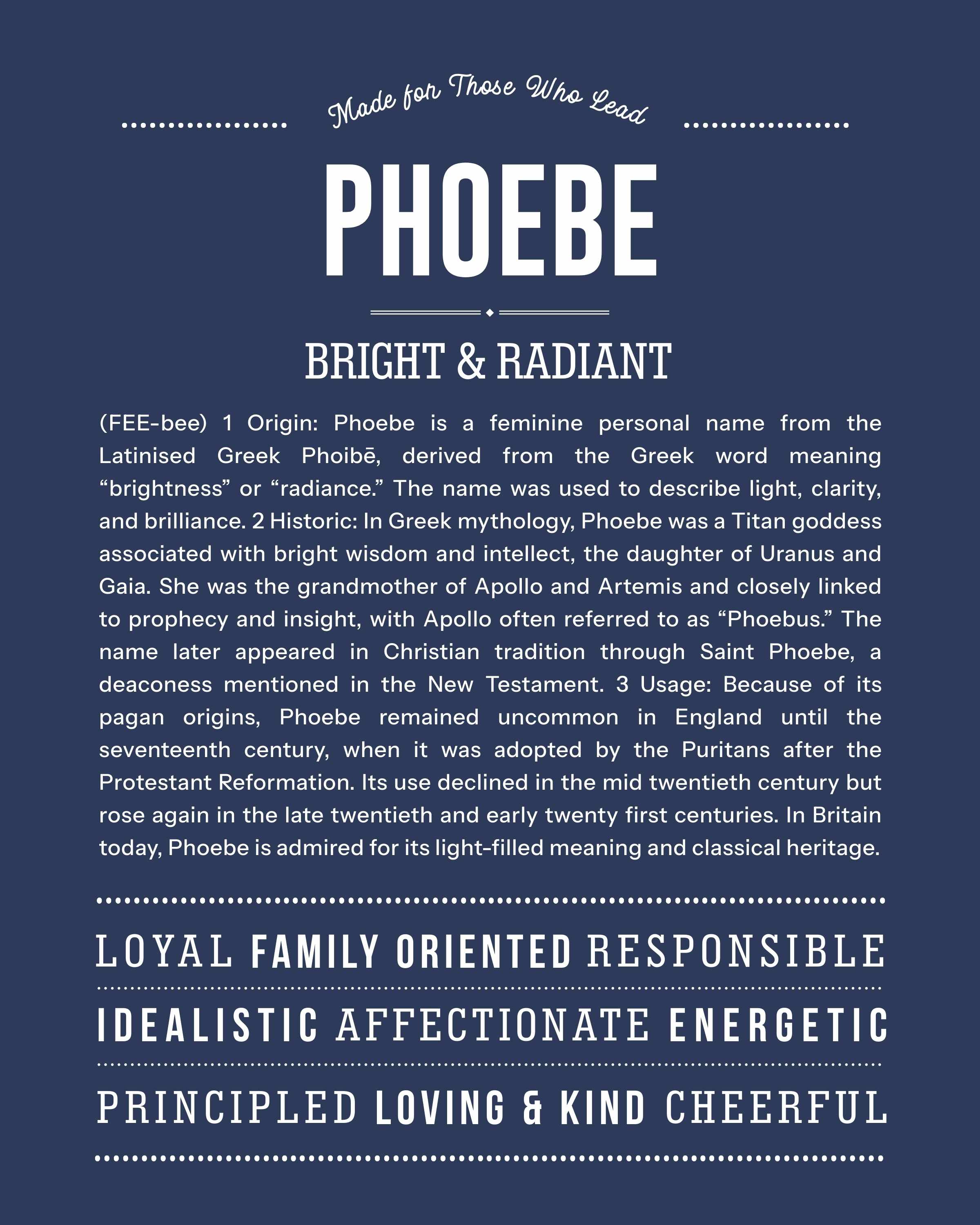 Phoebe | Personalised Name Meaning Print – Custom Name Art Gift