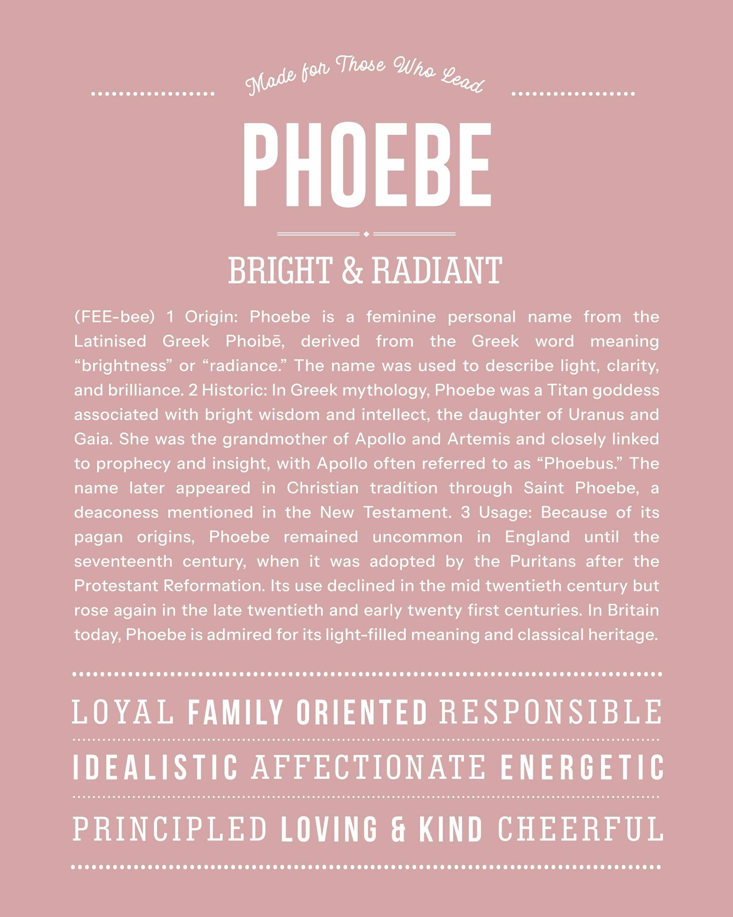 Phoebe | Personalised Name Meaning Print – Custom Name Art Gift