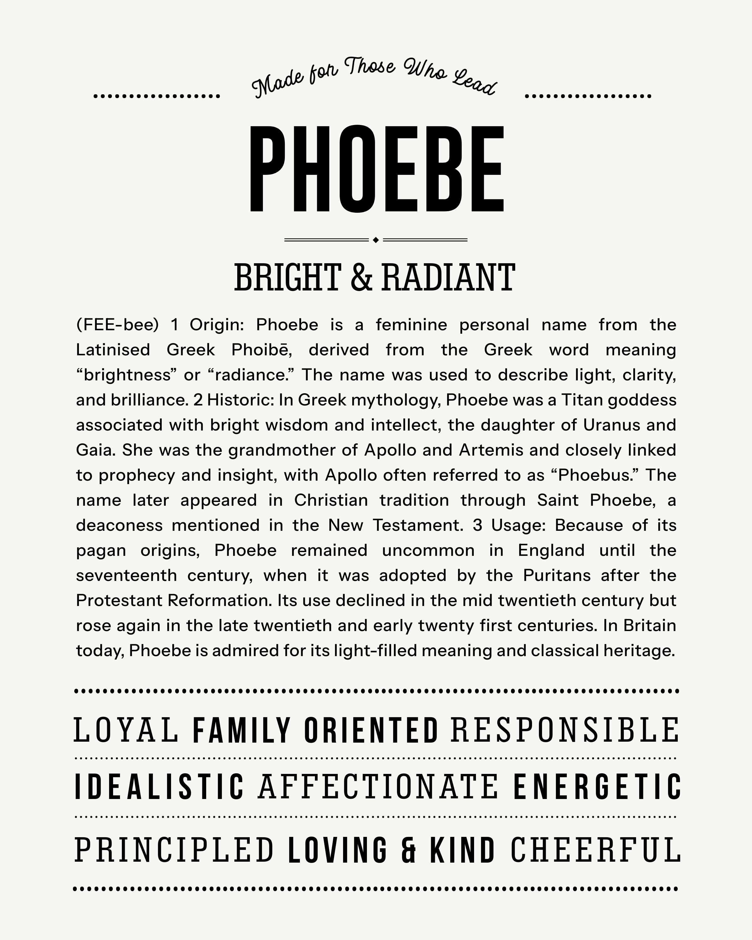 Phoebe | Personalised Name Meaning Print – Custom Name Art Gift