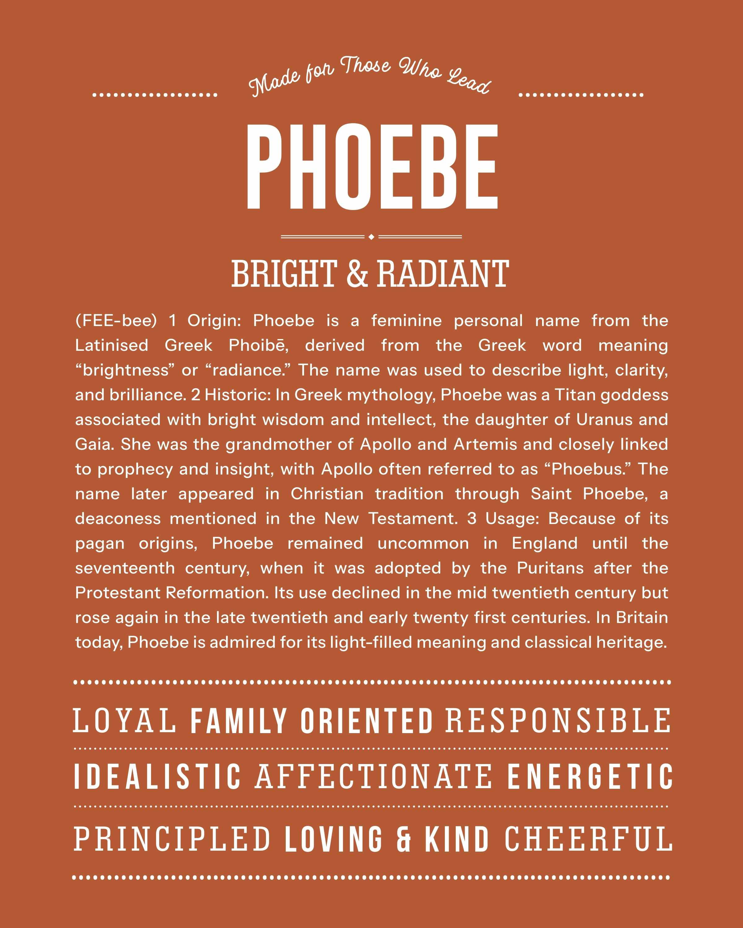 Phoebe | Personalised Name Meaning Print – Custom Name Art Gift