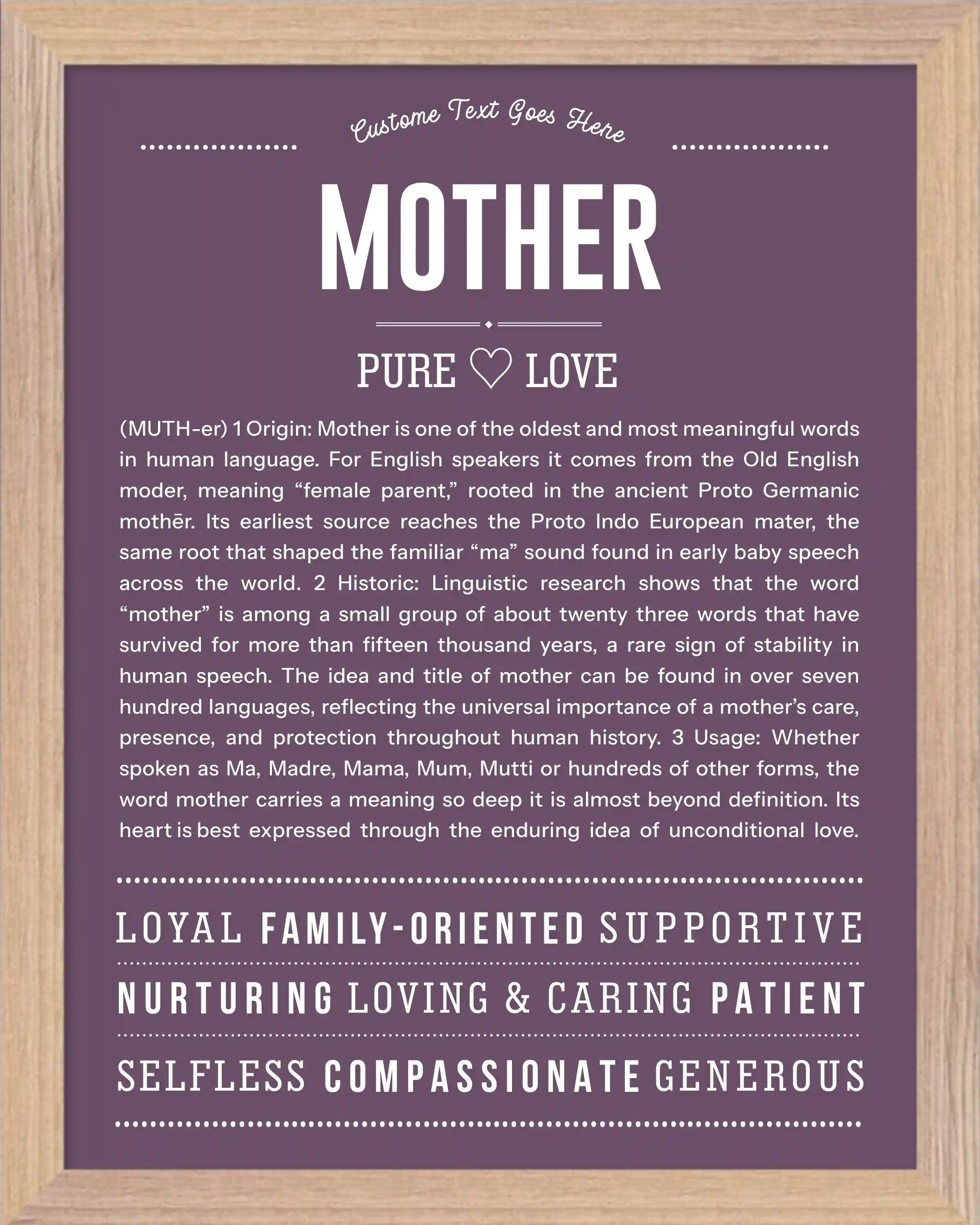 Mother | Personalised Name Meaning Print – Custom Name Art Gift