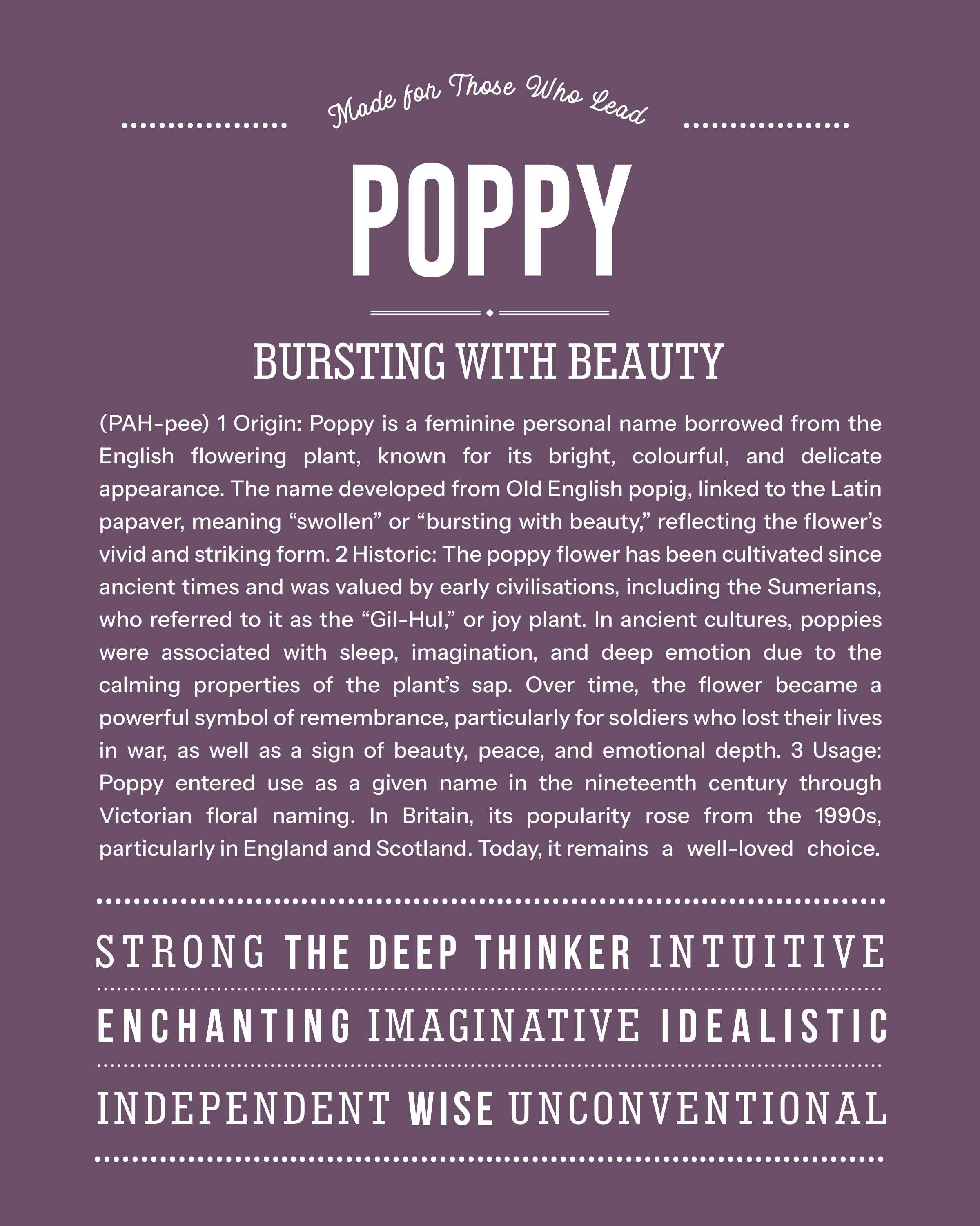 Poppy | Personalised Name Meaning Print – Custom Name Art Gift