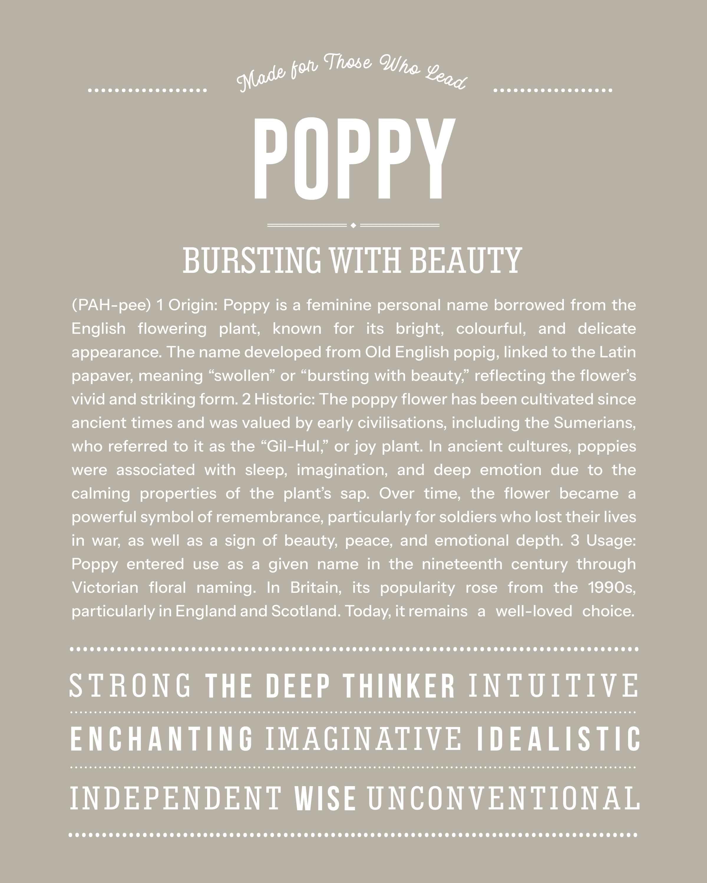 Poppy | Personalised Name Meaning Print – Custom Name Art Gift