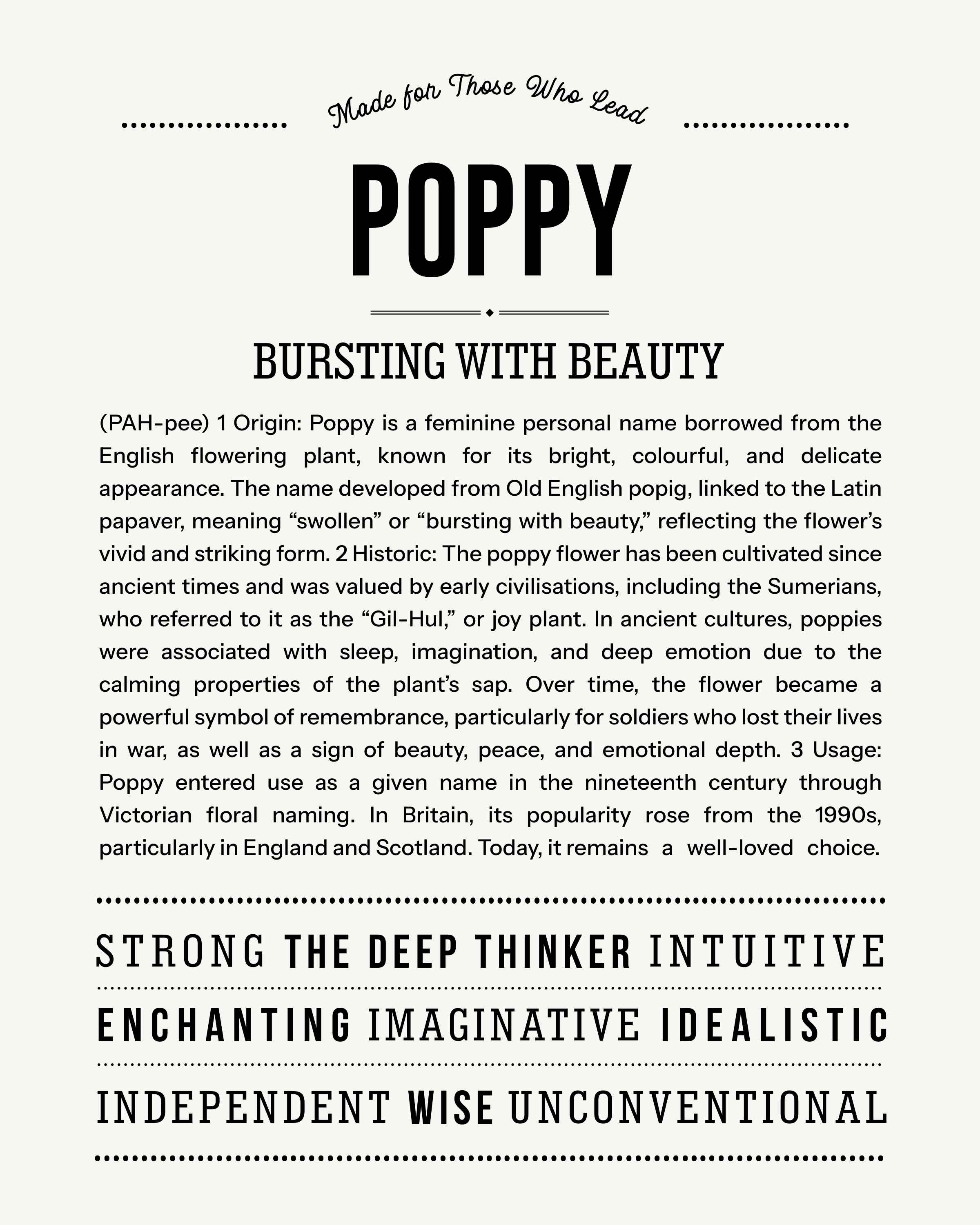 Poppy | Personalised Name Meaning Print – Custom Name Art Gift