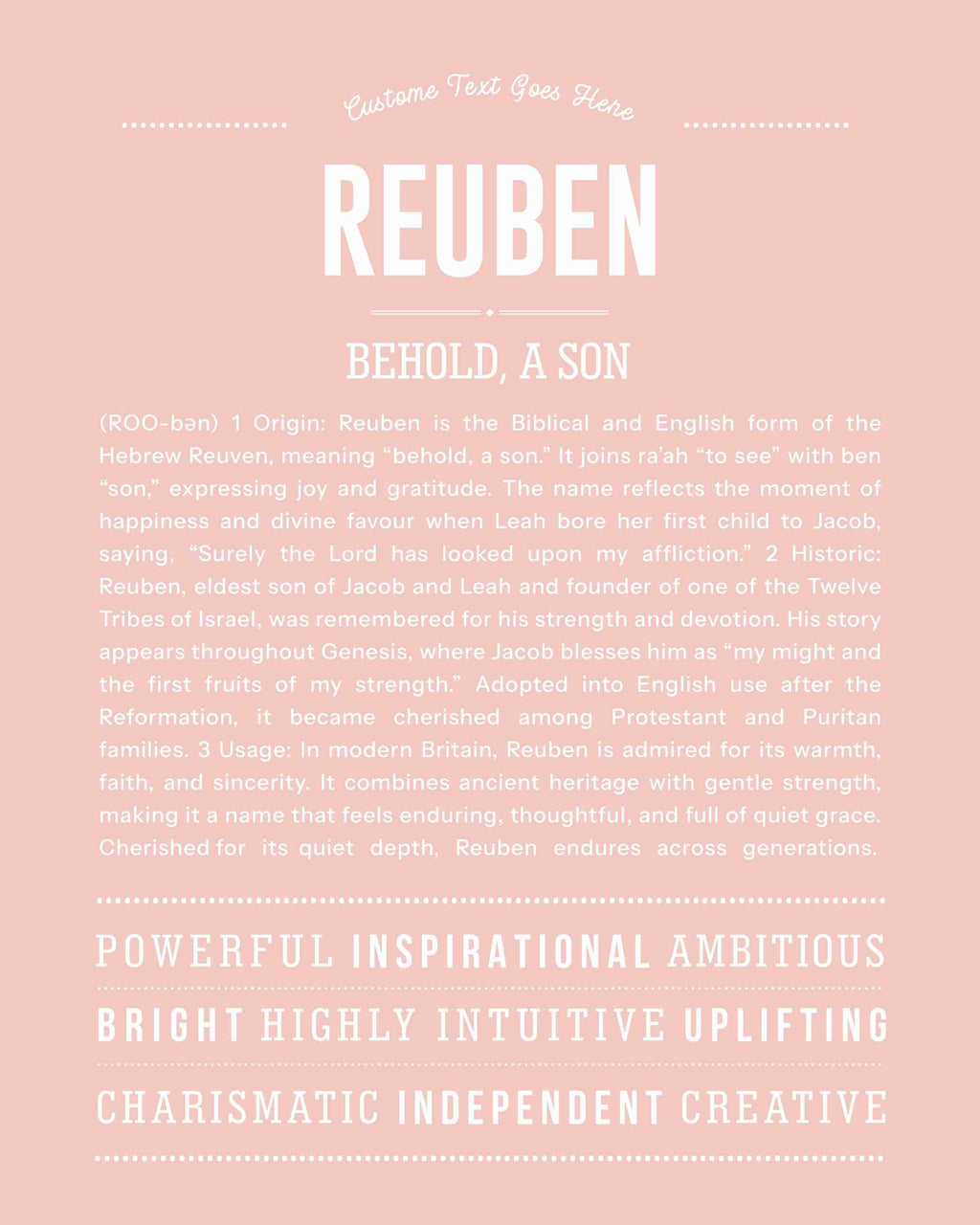 Reuben | Personalised Name Meaning Print – Custom Name Art Gift