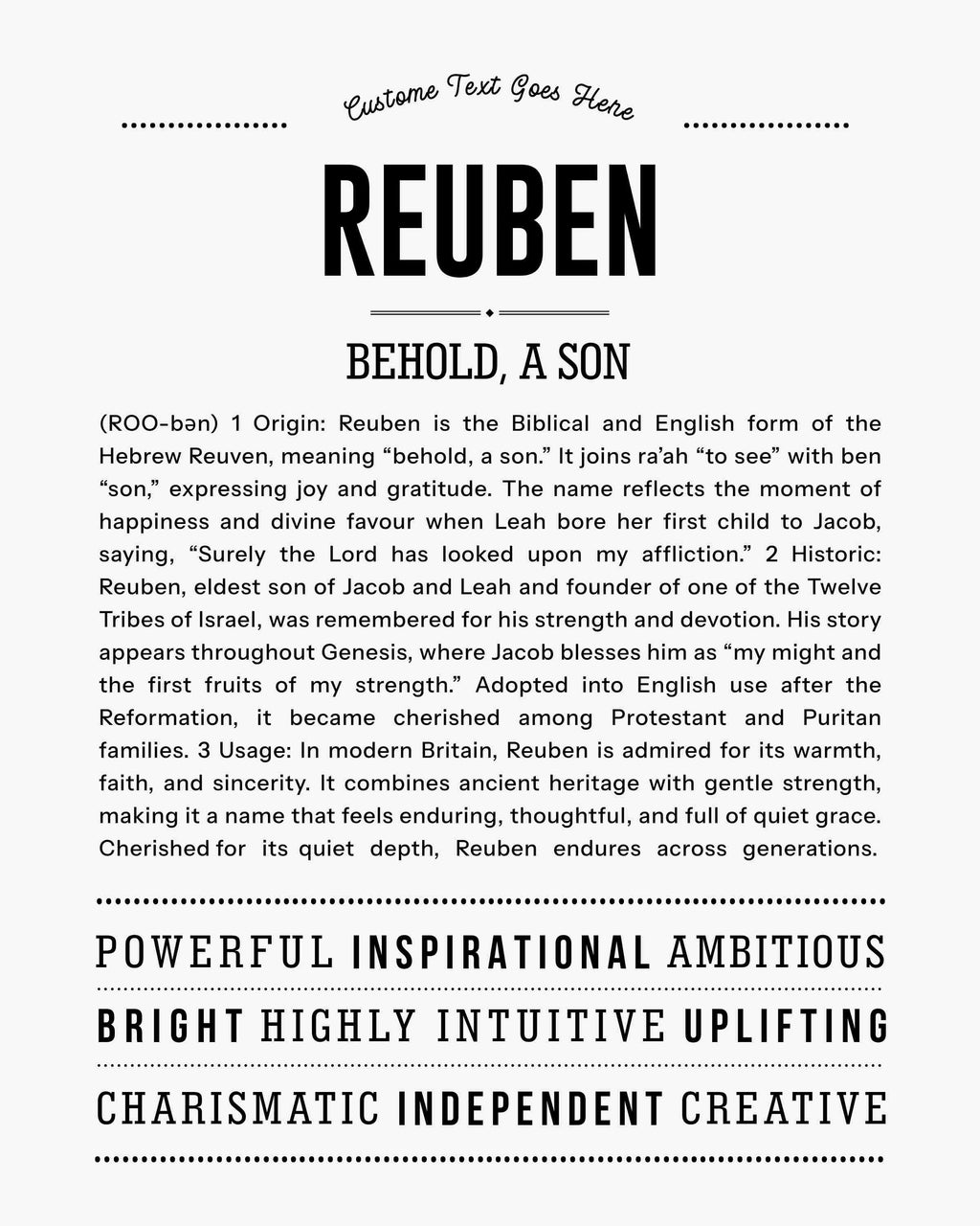 Reuben | Personalised Name Meaning Print – Custom Name Art Gift