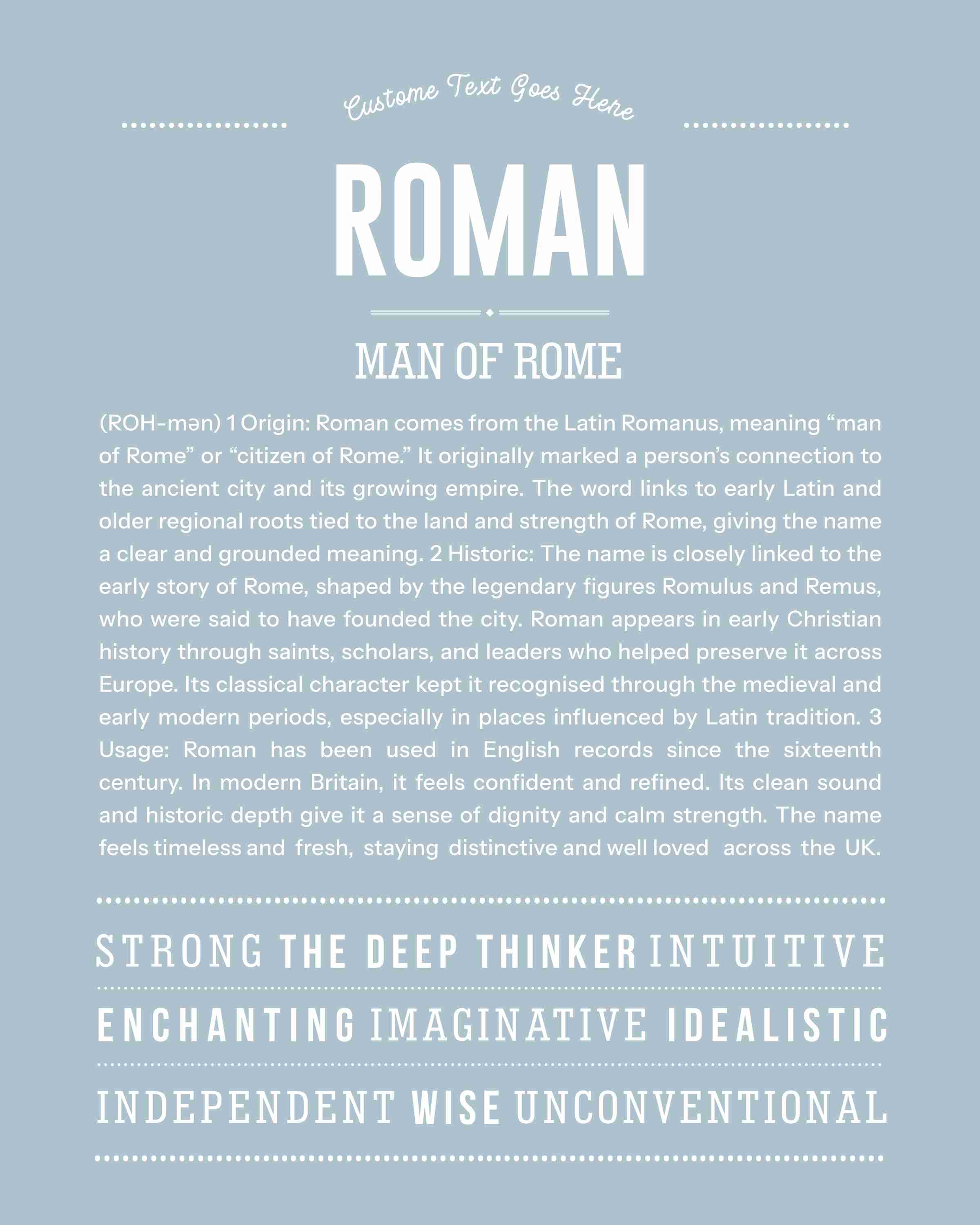 Roman | Personalised Name Meaning Print – Custom Name Art Gift